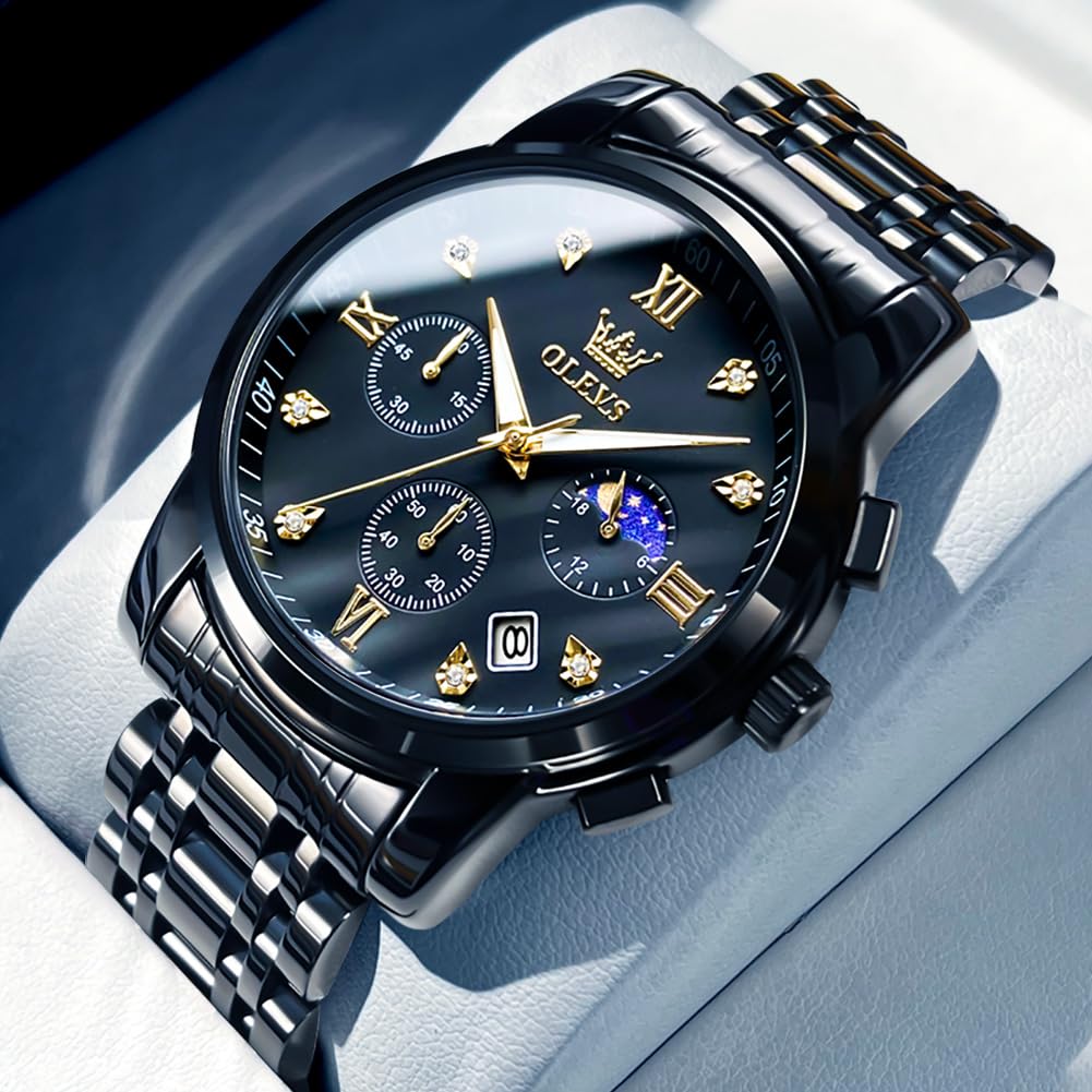 Foto 3 pulgar | Reloj Olevs Chronograph Diamond Quartz Moon Phase Para Hombre - Venta Internacional.