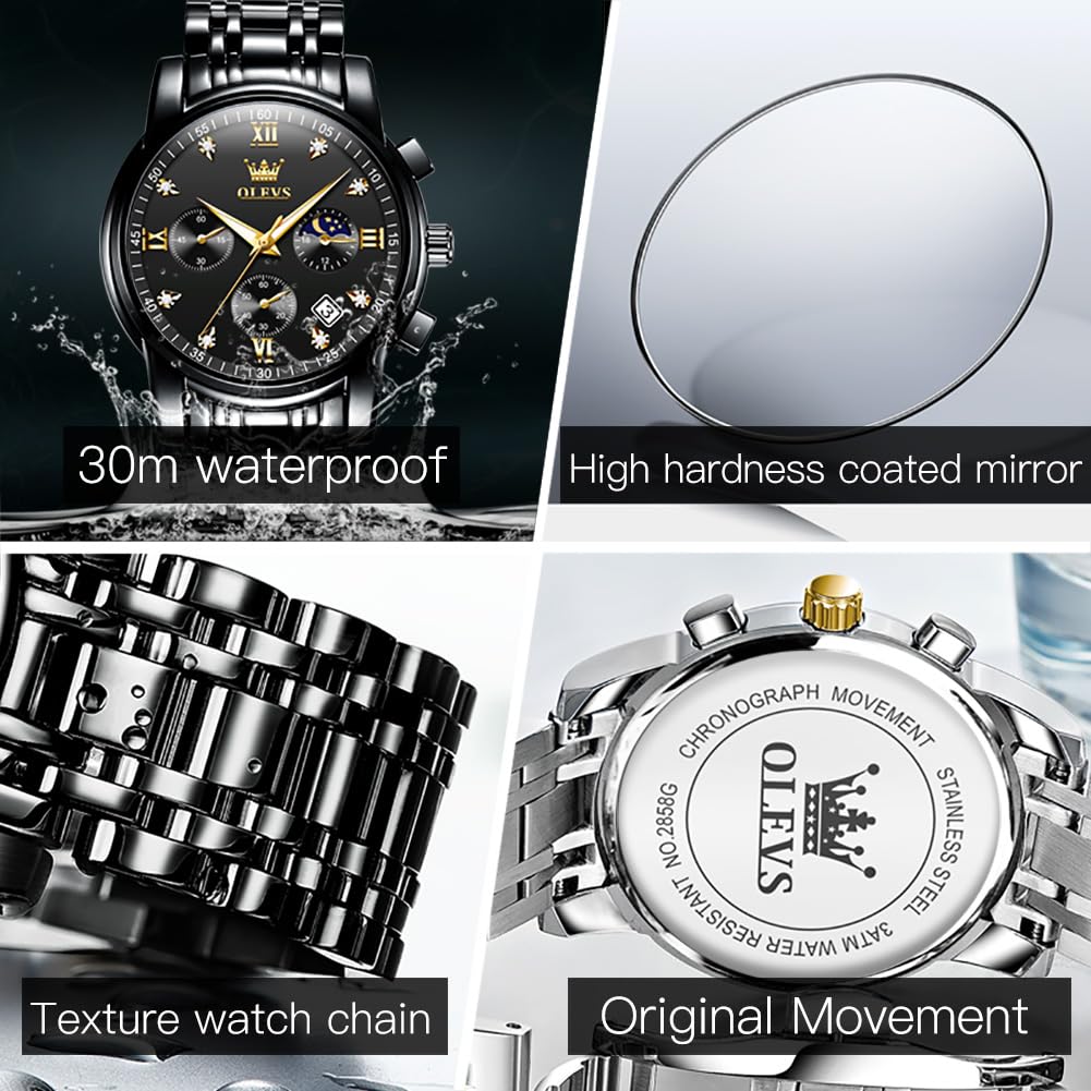 Foto 5 pulgar | Reloj Olevs Chronograph Diamond Quartz Moon Phase Para Hombre - Venta Internacional.