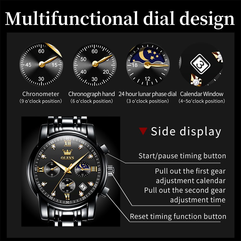 Foto 6 pulgar | Reloj Olevs Chronograph Diamond Quartz Moon Phase Para Hombre - Venta Internacional.
