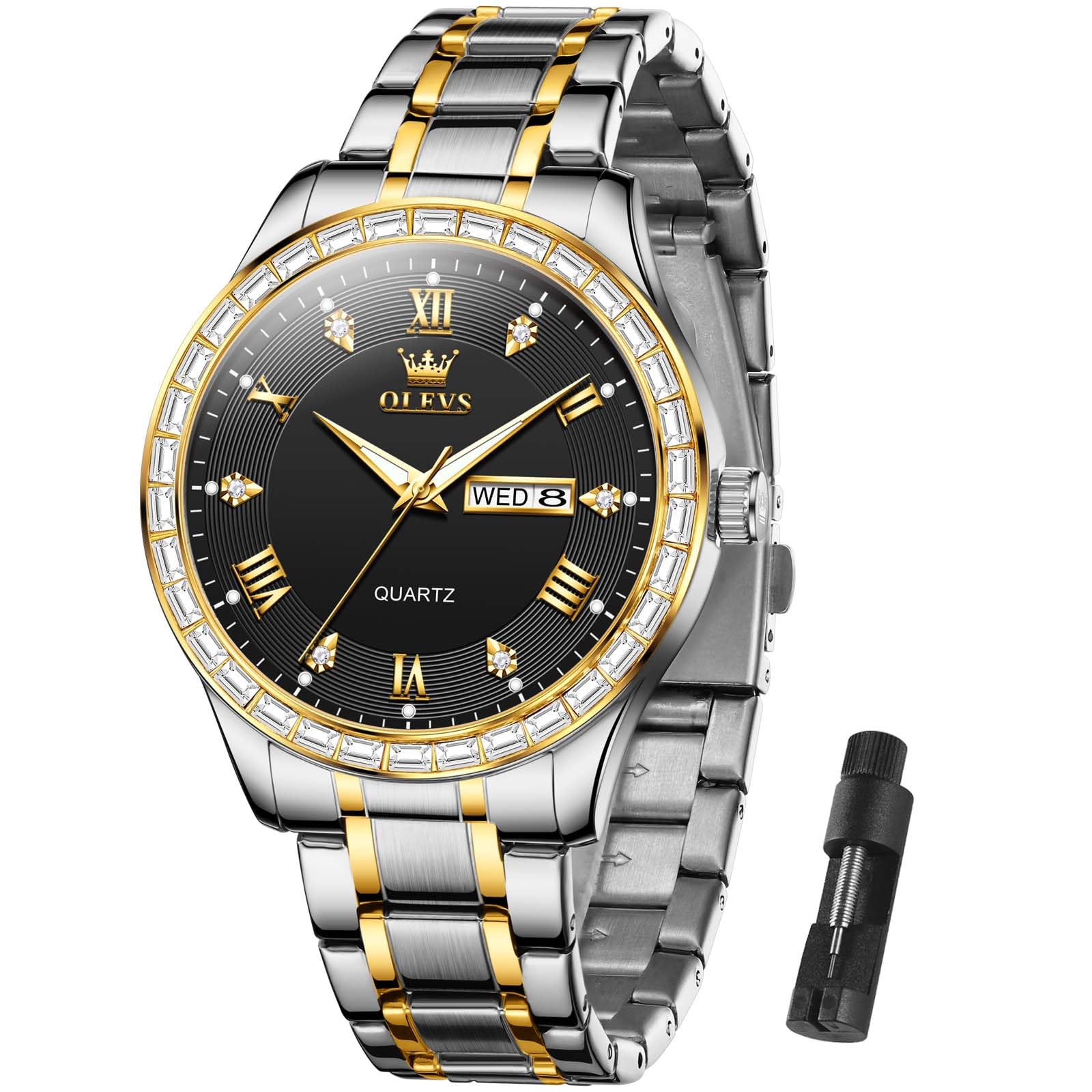 Foto 2 pulgar | Reloj Olevs Big Face De Acero Inoxidable, Cuarzo, Impermeable, Para Hombre - Venta Internacional.