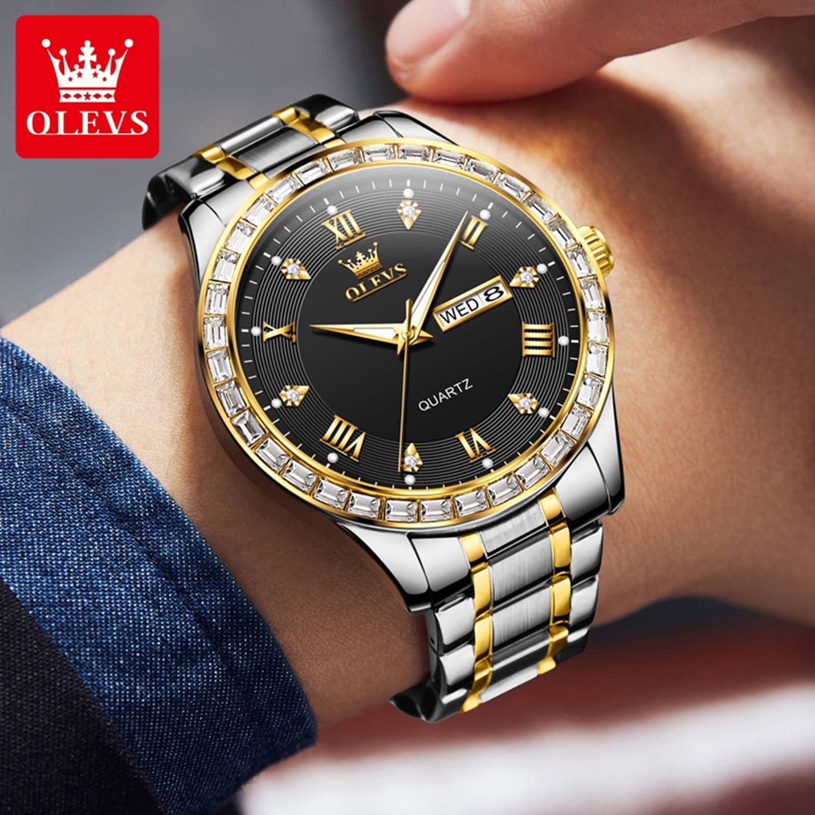 Foto 3 pulgar | Reloj Olevs Big Face De Acero Inoxidable, Cuarzo, Impermeable, Para Hombre - Venta Internacional.