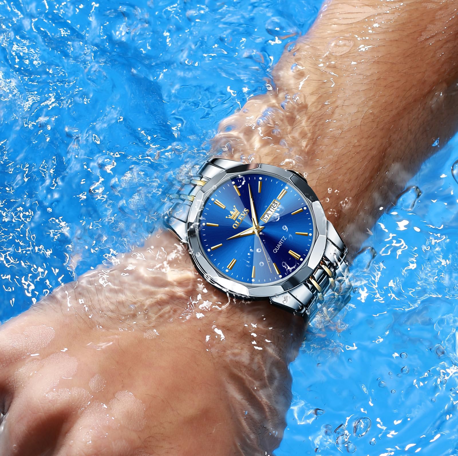 Foto 4 pulgar | Reloj Olevs Blue Waterproof Diamond Business Para Hombre - Venta Internacional.
