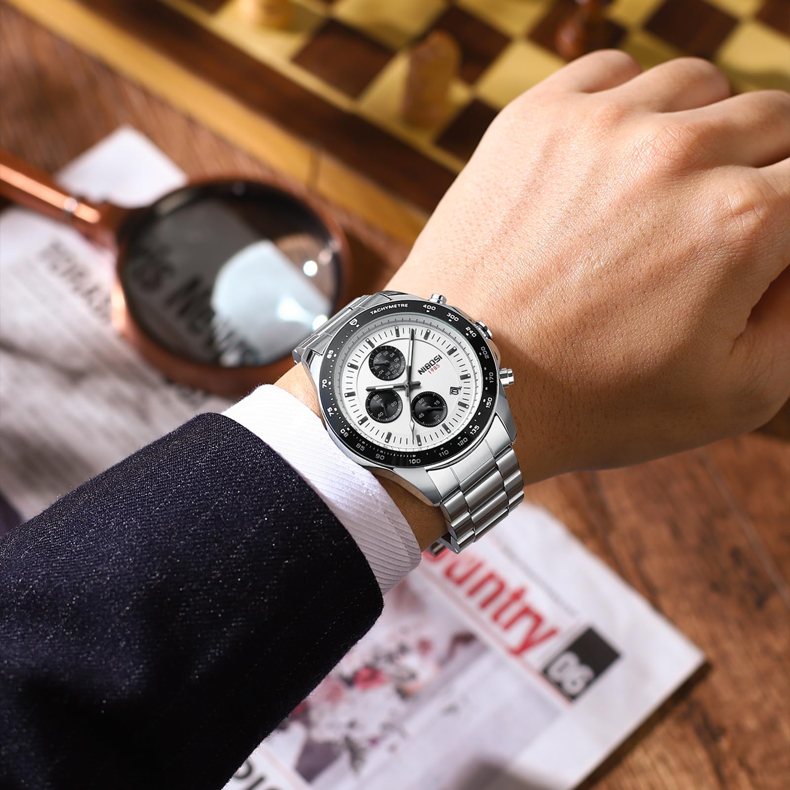 Foto 7 | Reloj Nibosi Cronógrafo Analógico De Cuarzo De Acero Inoxidable Para Hombre - Venta Internacional.