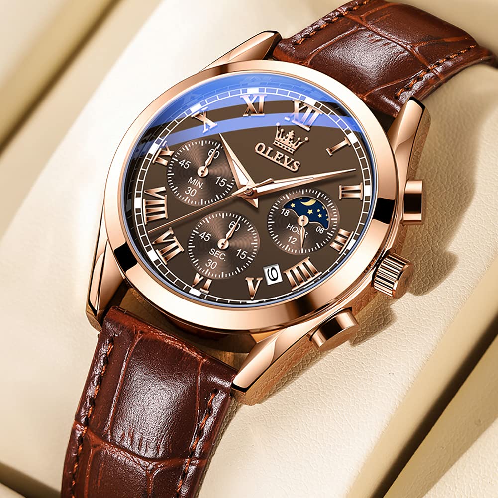 Foto 3 | Reloj Olevs Para Hombre, Cronógrafo De Cuero Negro, Resistente Al Agua - Venta Internacional.