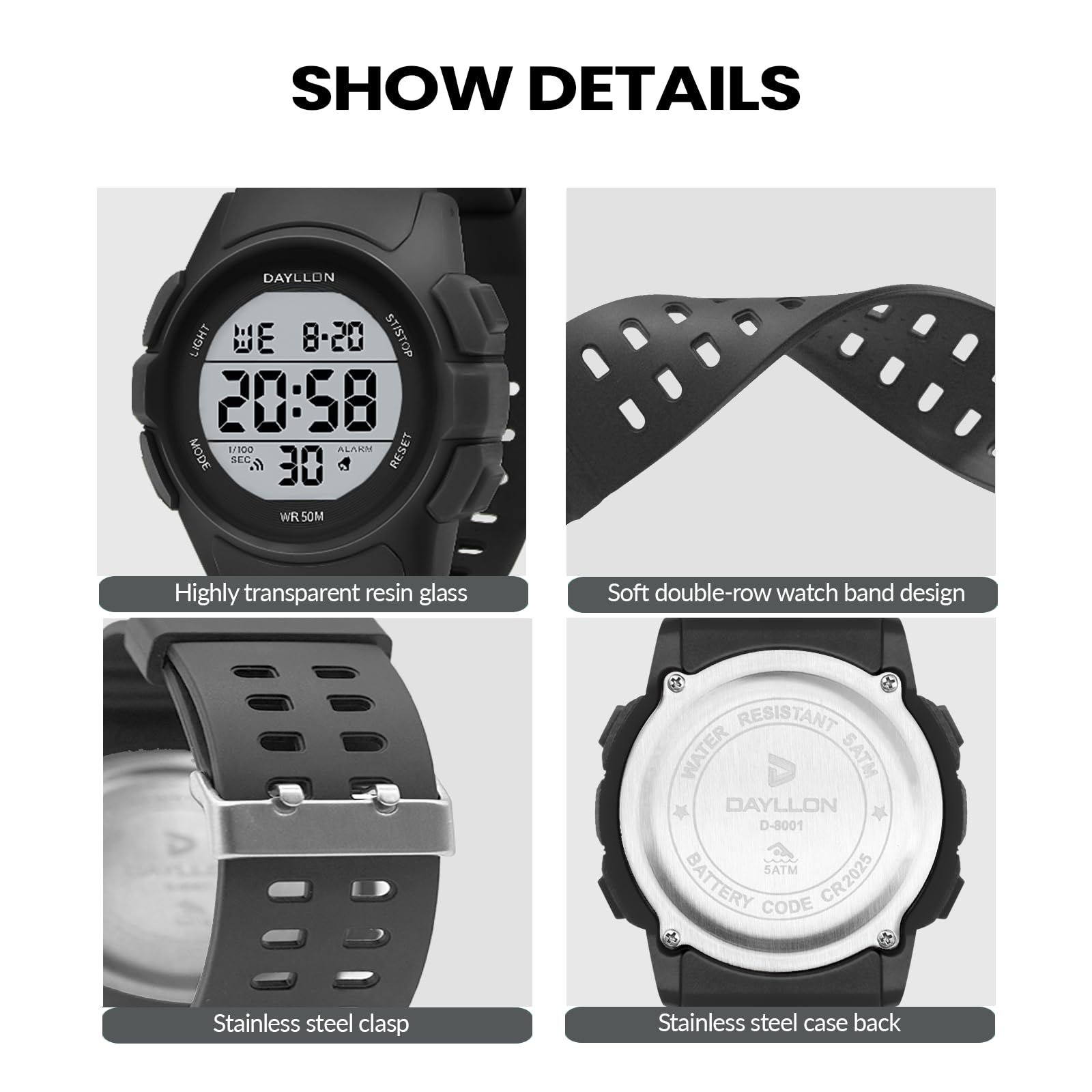 Foto 5 pulgar | Reloj Dayllon Digital Sports Impermeable Para Hombre Negro - Venta Internacional.