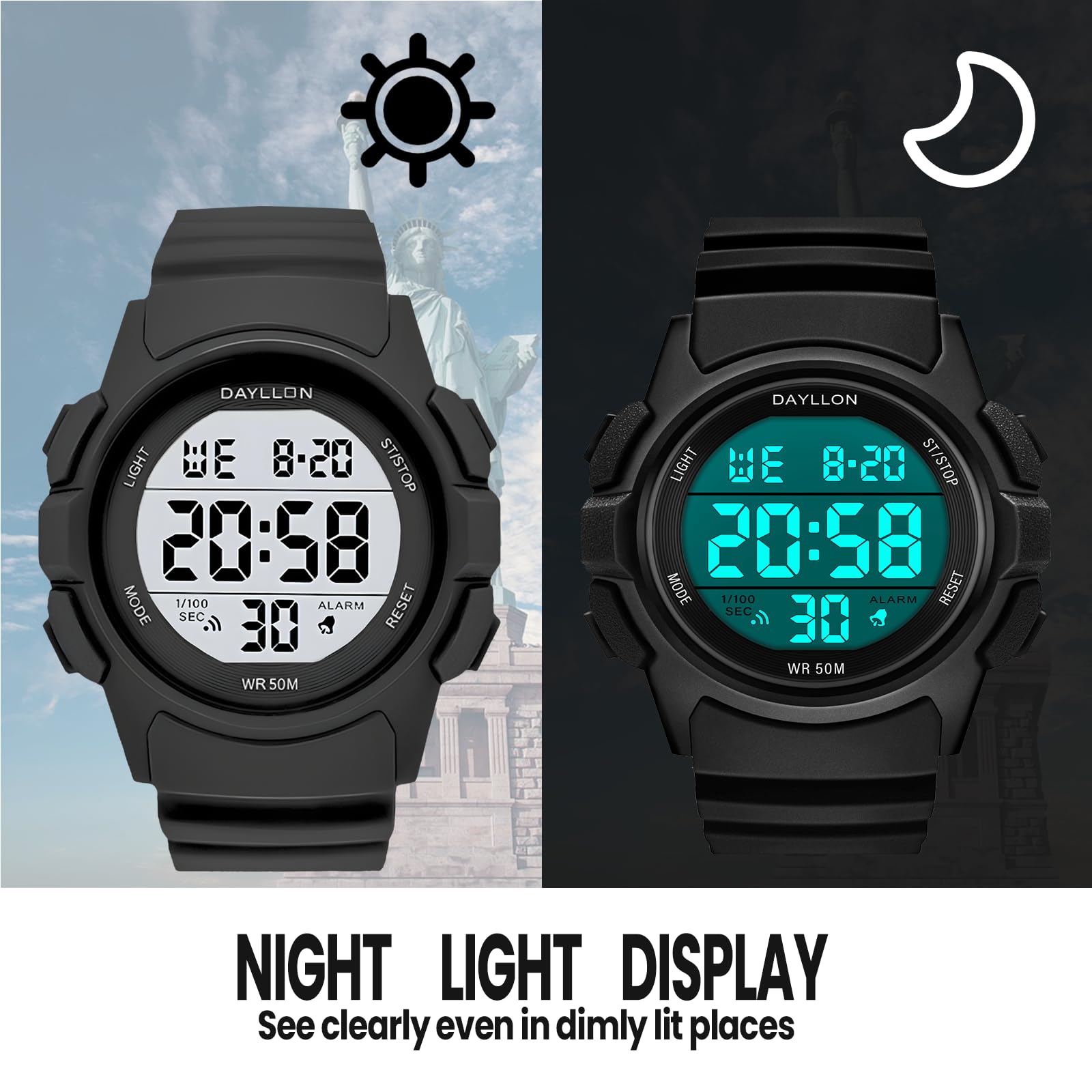 Foto 7 pulgar | Reloj Dayllon Digital Sports Impermeable Para Hombre Negro - Venta Internacional.