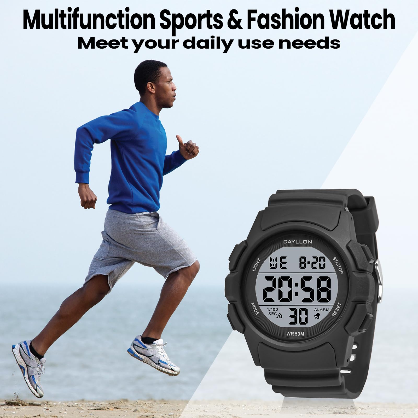 Foto 8 pulgar | Reloj Dayllon Digital Sports Impermeable Para Hombre Negro - Venta Internacional.