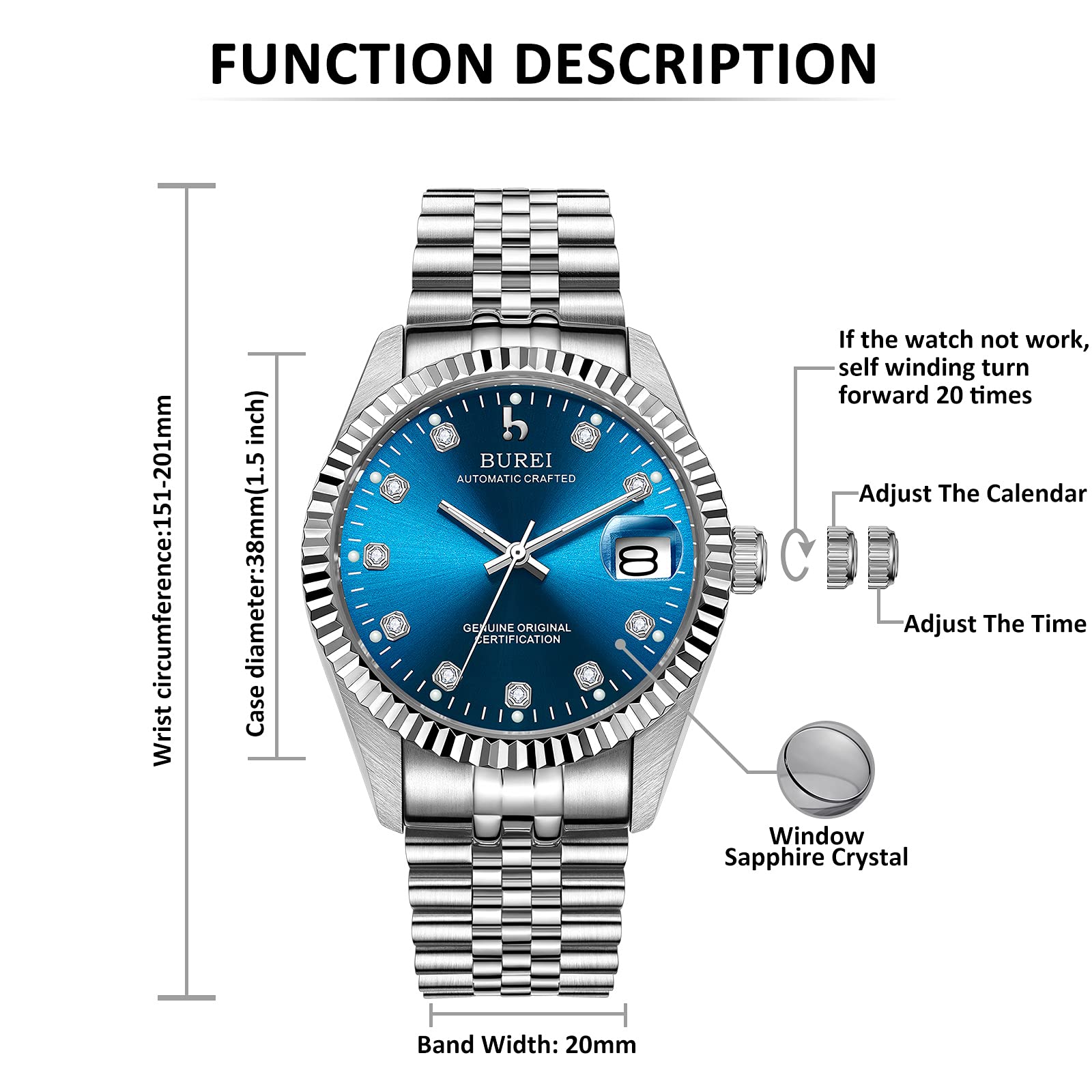 Foto 4 pulgar | Reloj Mecánico Automático Burei De Acero Inoxidable Para Hombre - Venta Internacional.