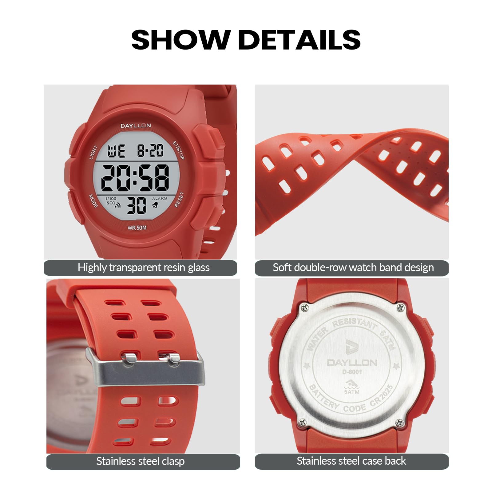 Foto 5 pulgar | Reloj Dayllon Digital Sports A Prueba De Agua Para Hombre, Color Rojo - Venta Internacional.