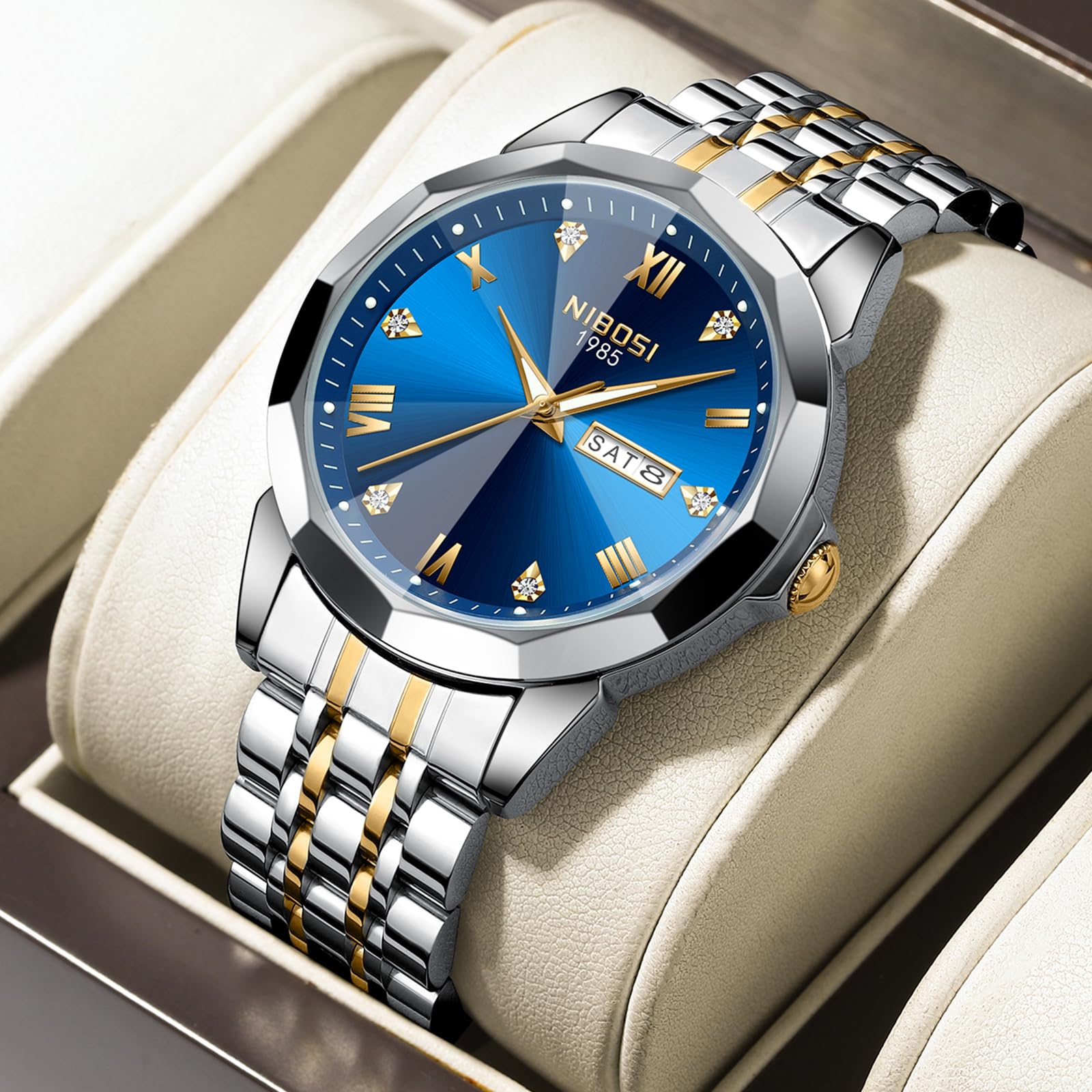 Foto 6 pulgar | Reloj Nibosi Analógico Impermeable Diamond Day-date Para Hombre - Venta Internacional.