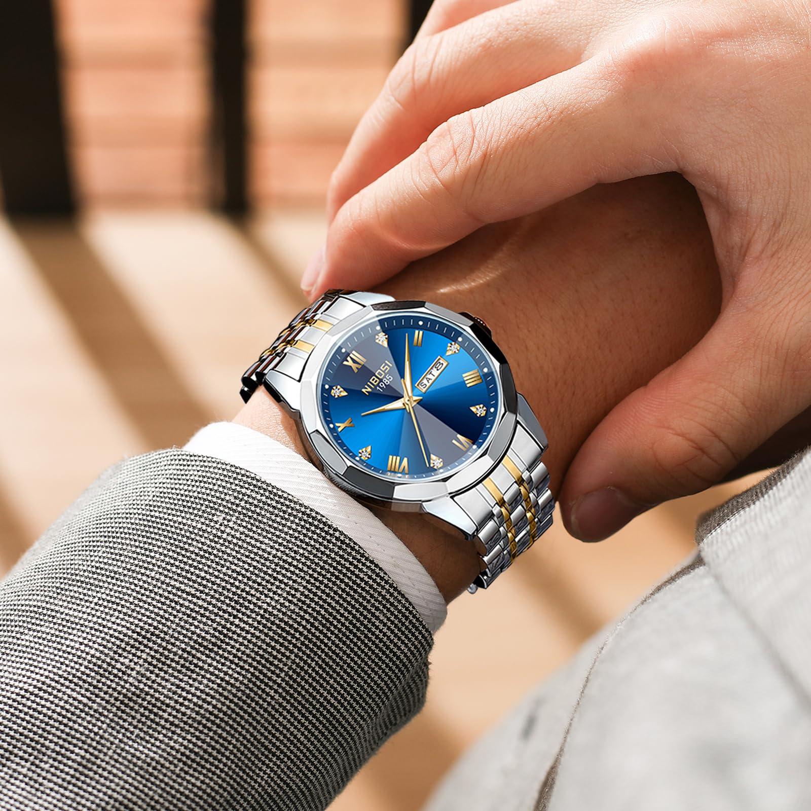 Foto 7 | Reloj Nibosi Analógico Impermeable Diamond Day-date Para Hombre - Venta Internacional.