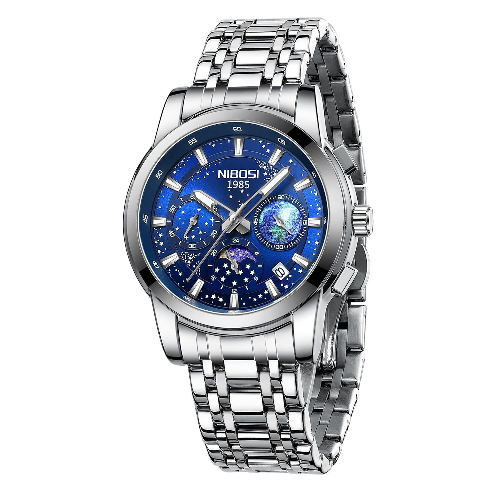 Foto 1 | Reloj Nibosi Cronógrafo Analógico De Cuarzo De Acero Inoxidable Para Hombre - Venta Internacional.