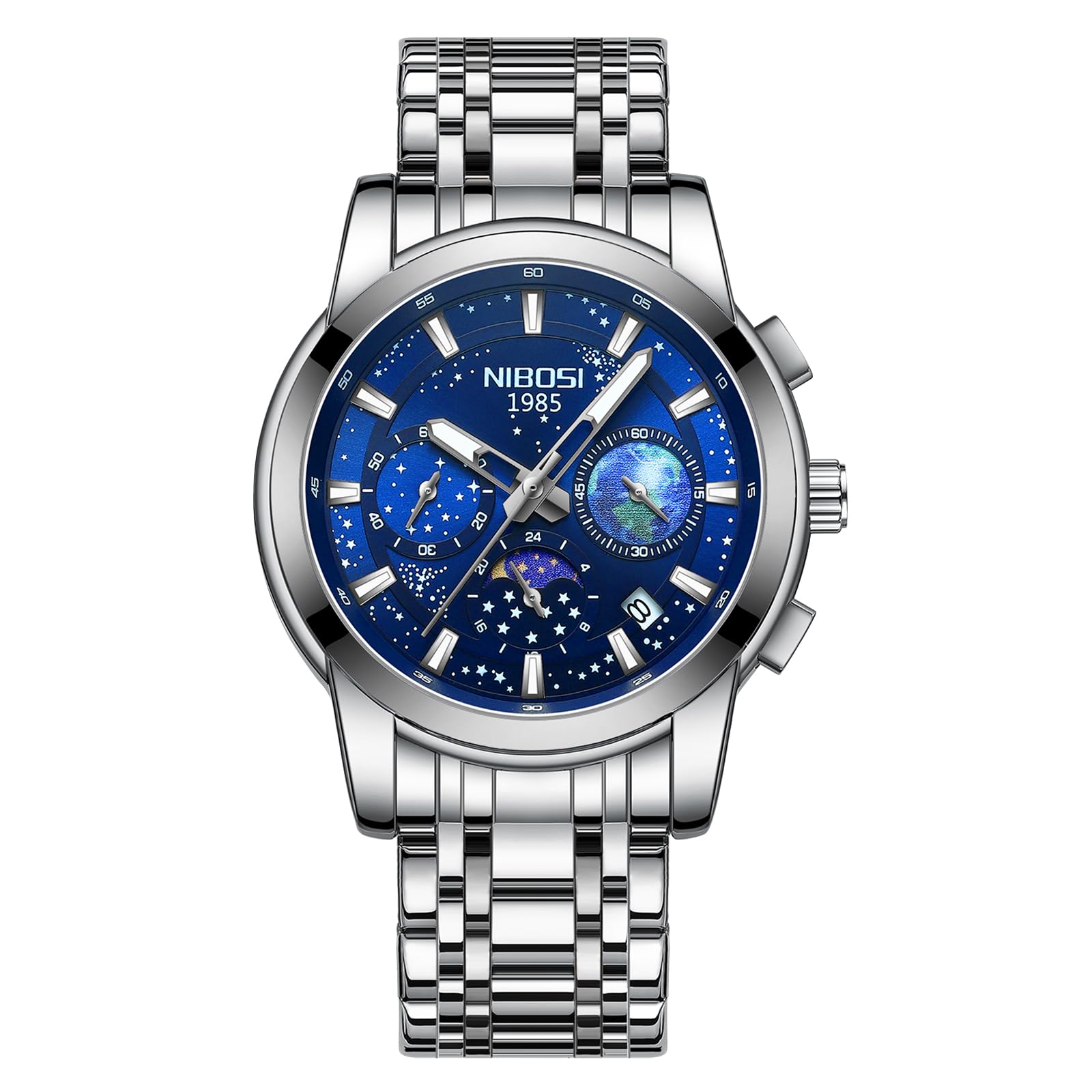 Foto 2 | Reloj Nibosi Cronógrafo Analógico De Cuarzo De Acero Inoxidable Para Hombre - Venta Internacional.