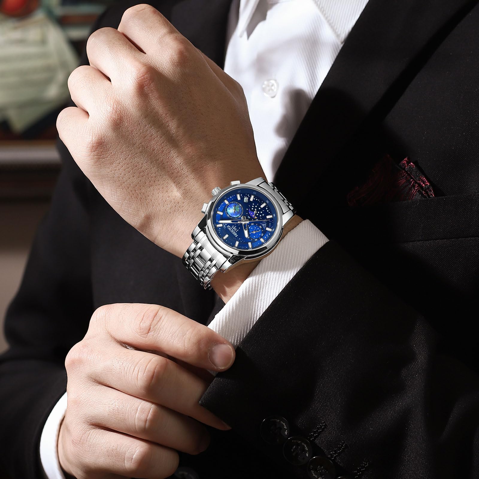 Foto 7 | Reloj Nibosi Cronógrafo Analógico De Cuarzo De Acero Inoxidable Para Hombre - Venta Internacional.