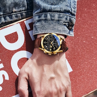 Foto 4 | Reloj Olevs Chronograph Con Carcasa Dorada Y Correa De Cuero Marrón Para Hombre - Venta Internacional.