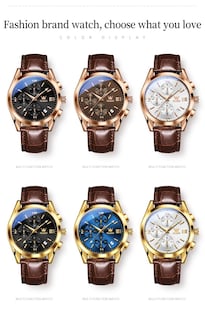 Foto 6 | Reloj Olevs Chronograph Con Carcasa Dorada Y Correa De Cuero Marrón Para Hombre - Venta Internacional.