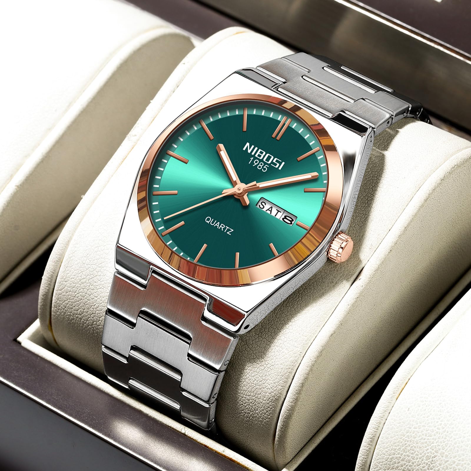 Foto 6 pulgar | Reloj De Cuarzo Analógico Nibosi Para Hombre Con Fecha De Día Y Acero Inoxidable - Venta Internacional.