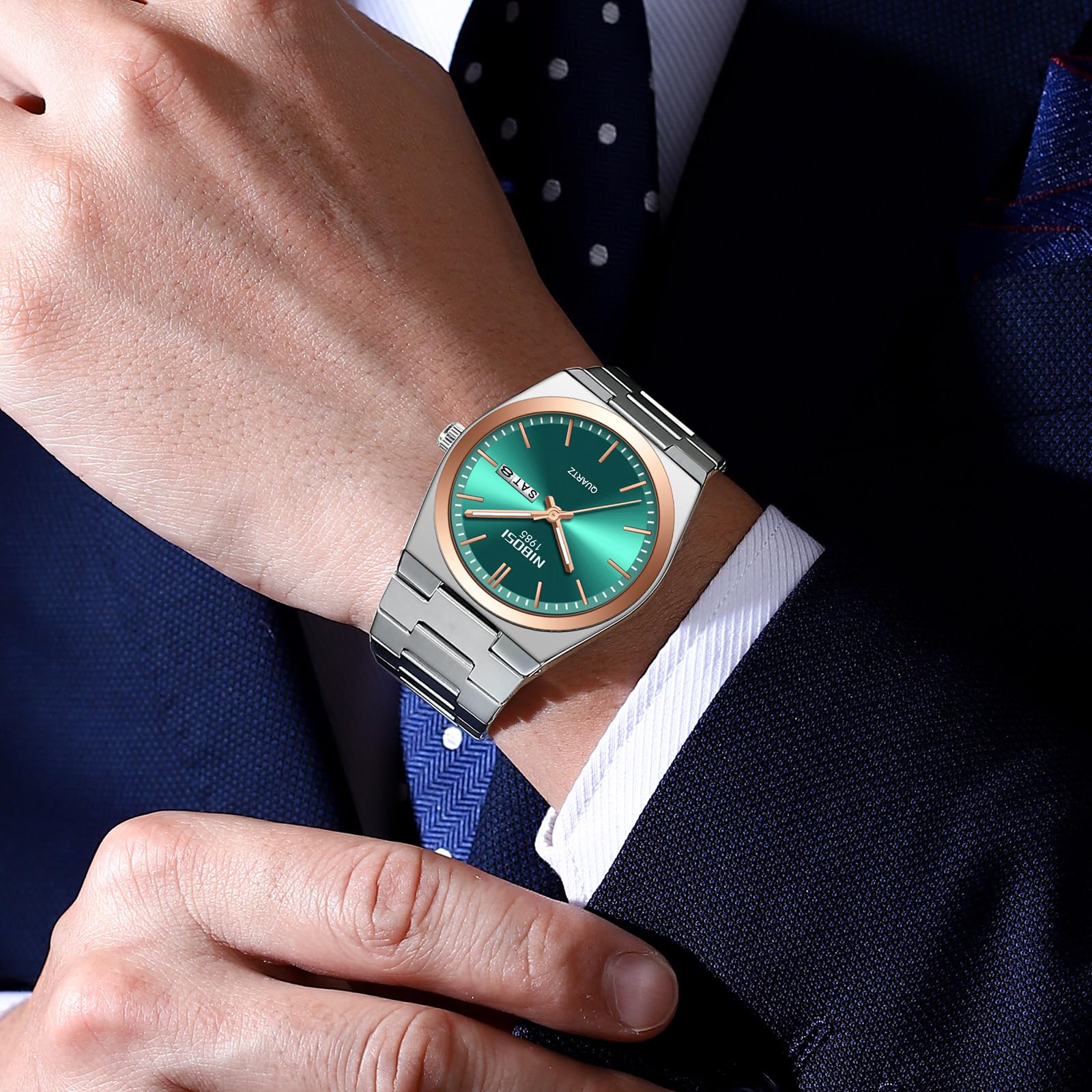 Foto 6 | Reloj De Cuarzo Analógico Nibosi Para Hombre Con Fecha De Día Y Acero Inoxidable - Venta Internacional.