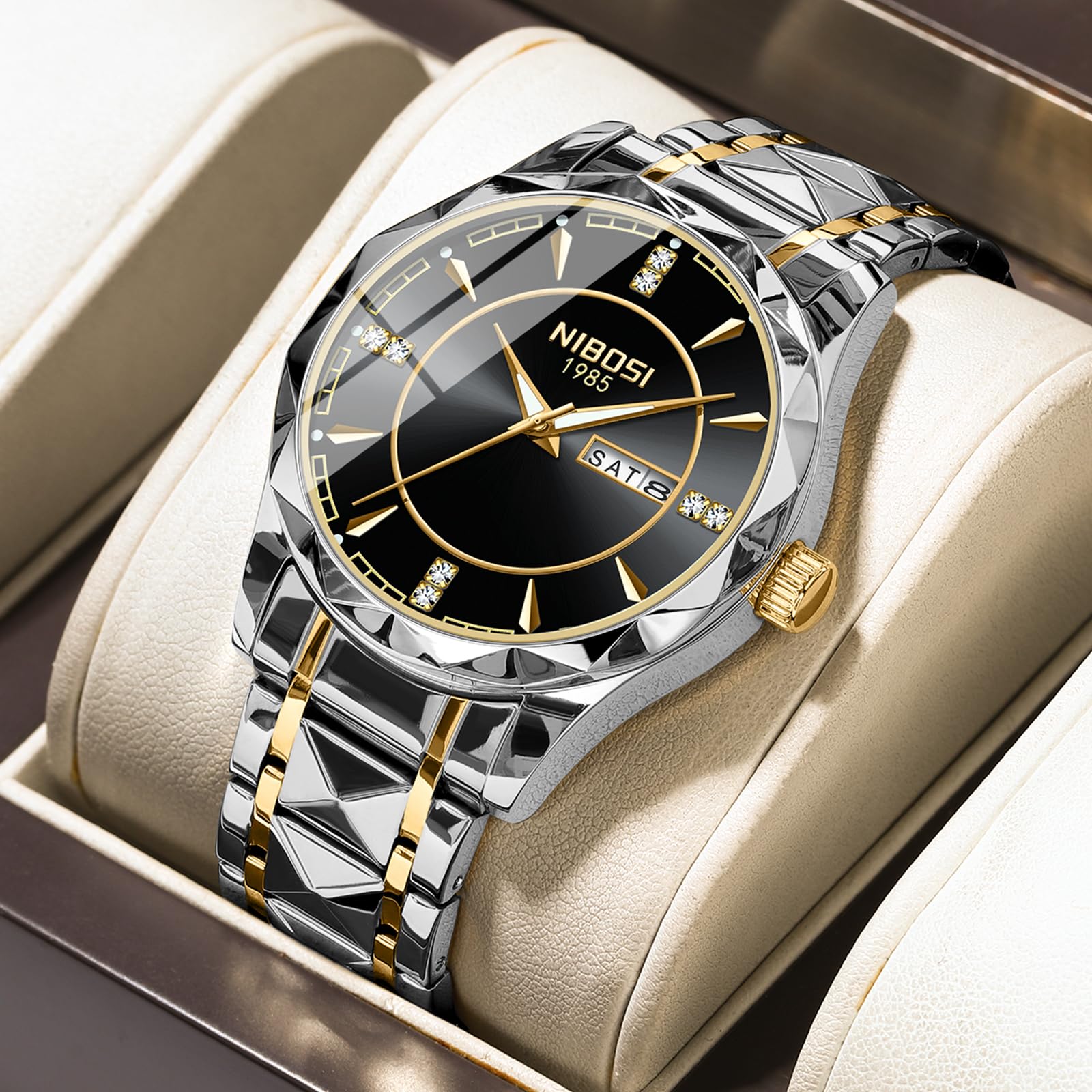 Foto 6 pulgar | Reloj Nibosi Analógico Impermeable Diamond Day-date Para Hombre - Venta Internacional.