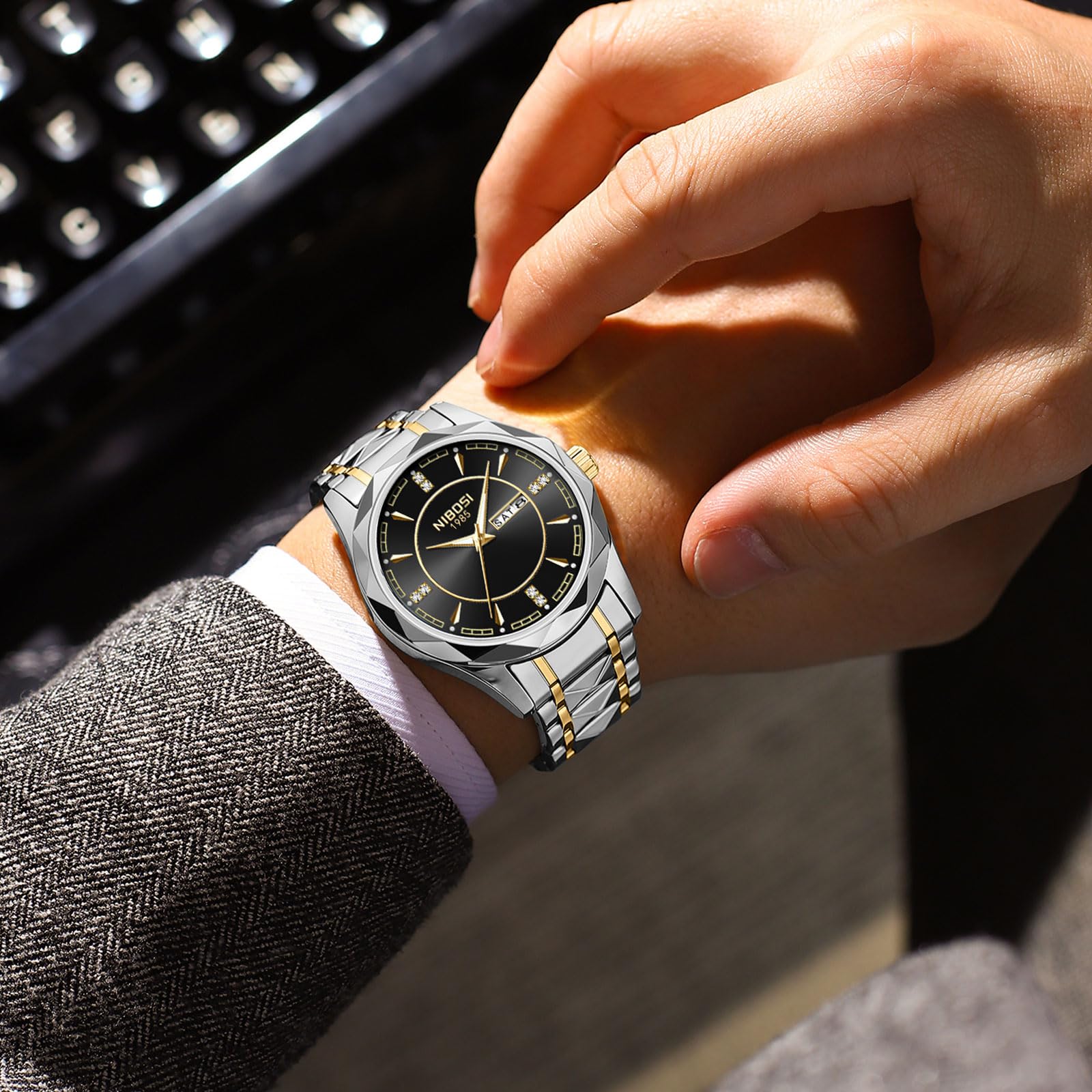 Foto 7 | Reloj Nibosi Analógico Impermeable Diamond Day-date Para Hombre - Venta Internacional.