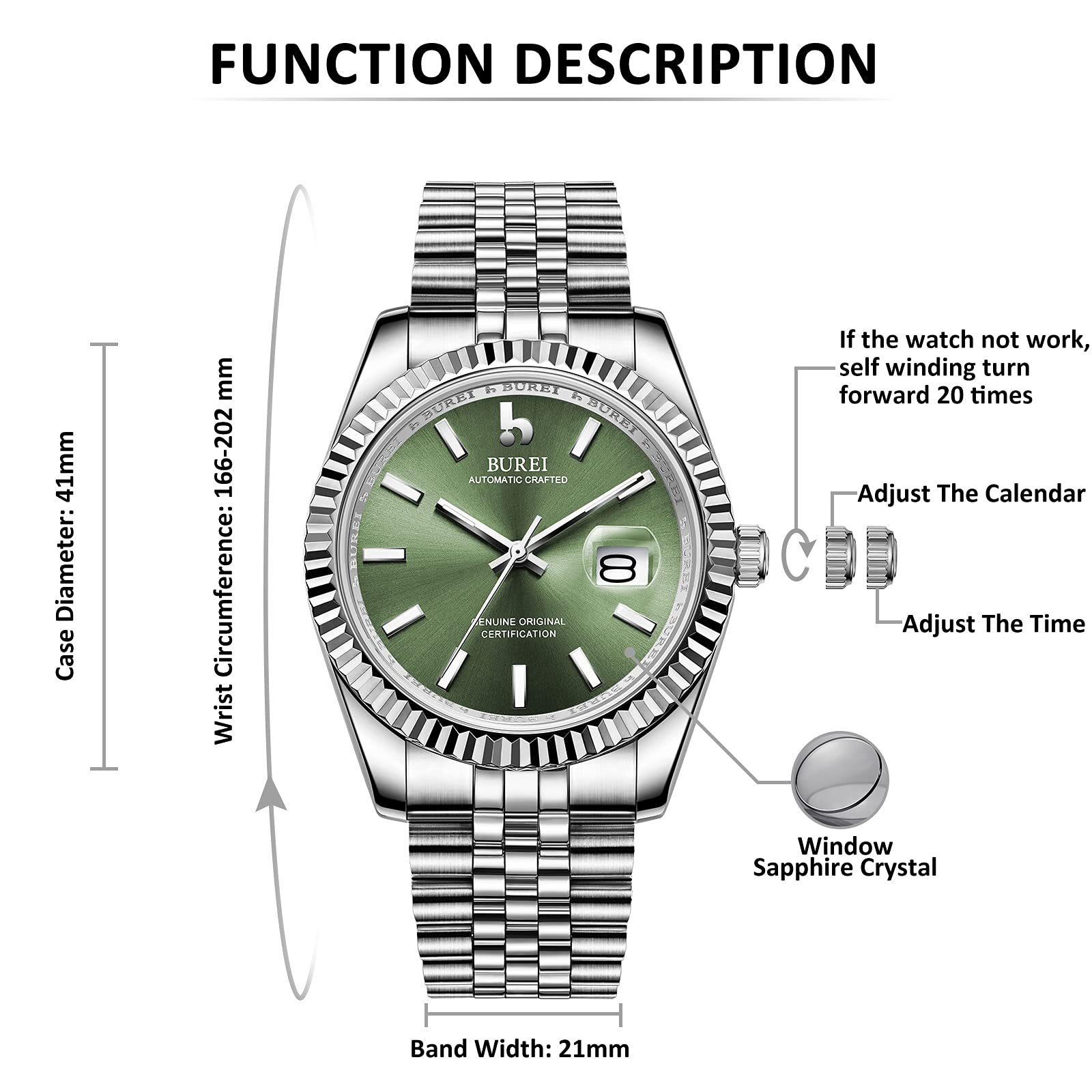 Foto 4 pulgar | Reloj Mecánico Automático Burei De Acero Inoxidable Para Hombre - Venta Internacional.