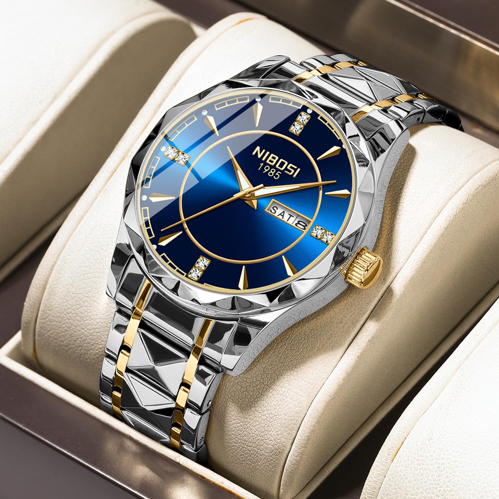 Foto 5 | Reloj Nibosi Analógico Impermeable Diamond Day-date Para Hombre - Venta Internacional.