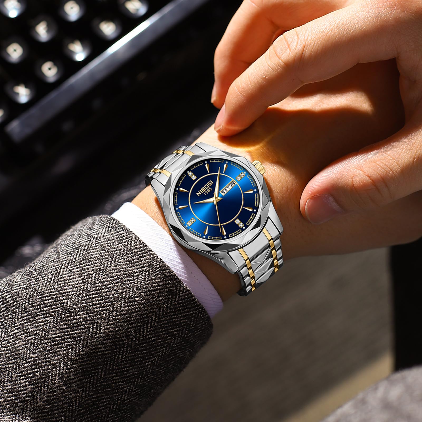 Foto 7 | Reloj Nibosi Analógico Impermeable Diamond Day-date Para Hombre - Venta Internacional.