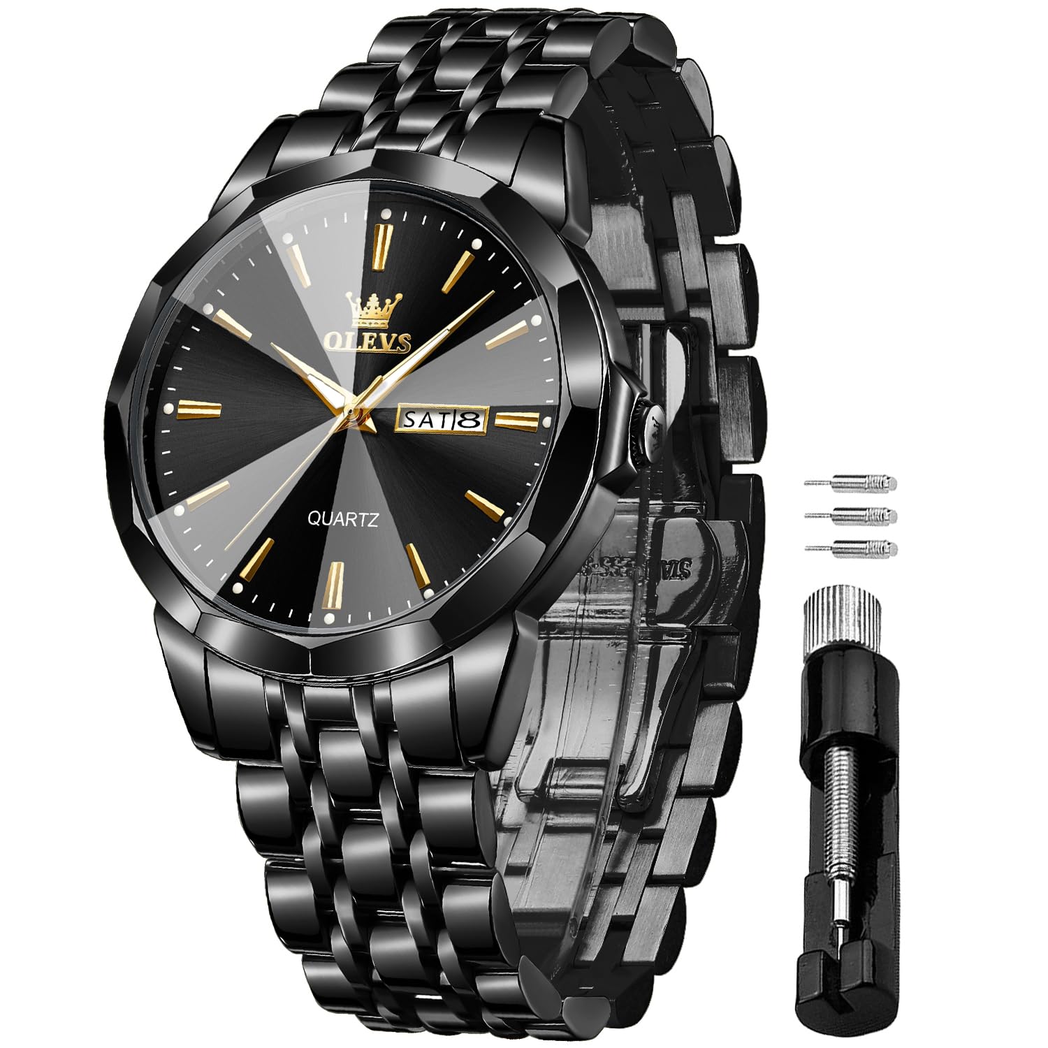 Foto 2 pulgar | Reloj Olevs Black Waterproof Diamond Business Para Hombre - Venta Internacional.