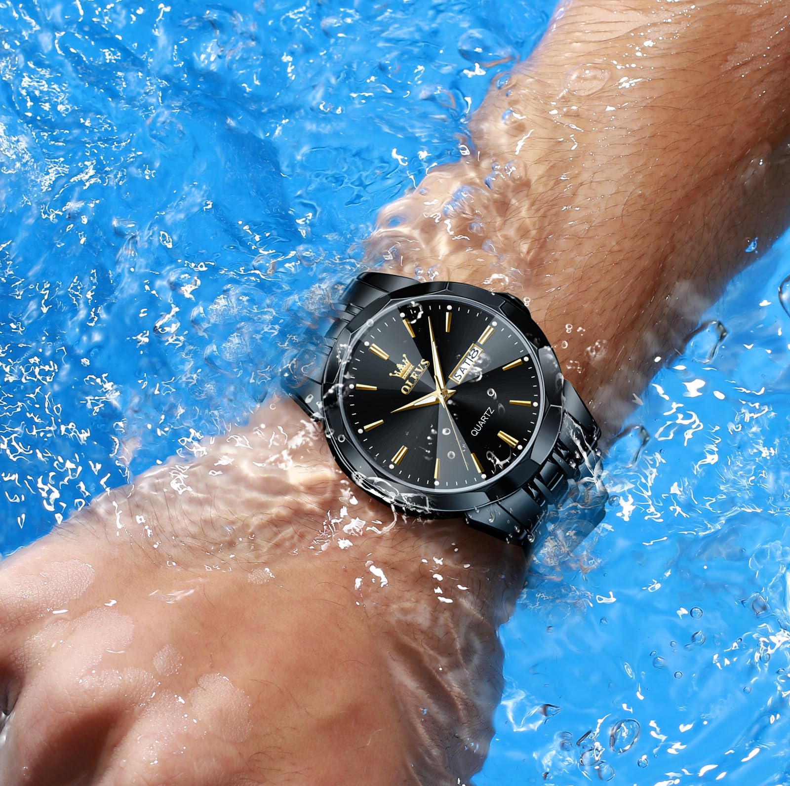 Foto 4 pulgar | Reloj Olevs Black Waterproof Diamond Business Para Hombre - Venta Internacional.