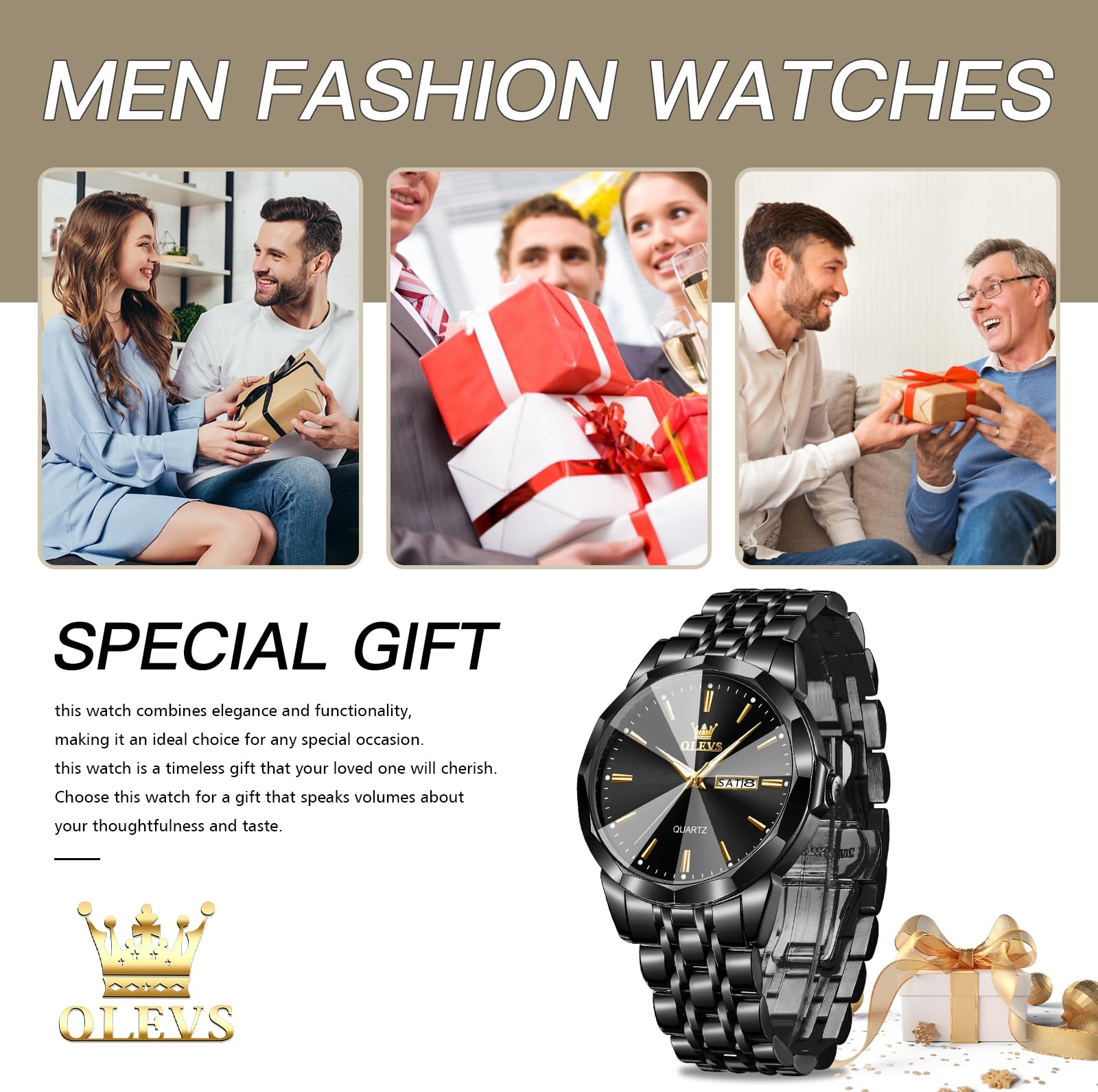 Foto 7 pulgar | Reloj Olevs Black Waterproof Diamond Business Para Hombre - Venta Internacional.