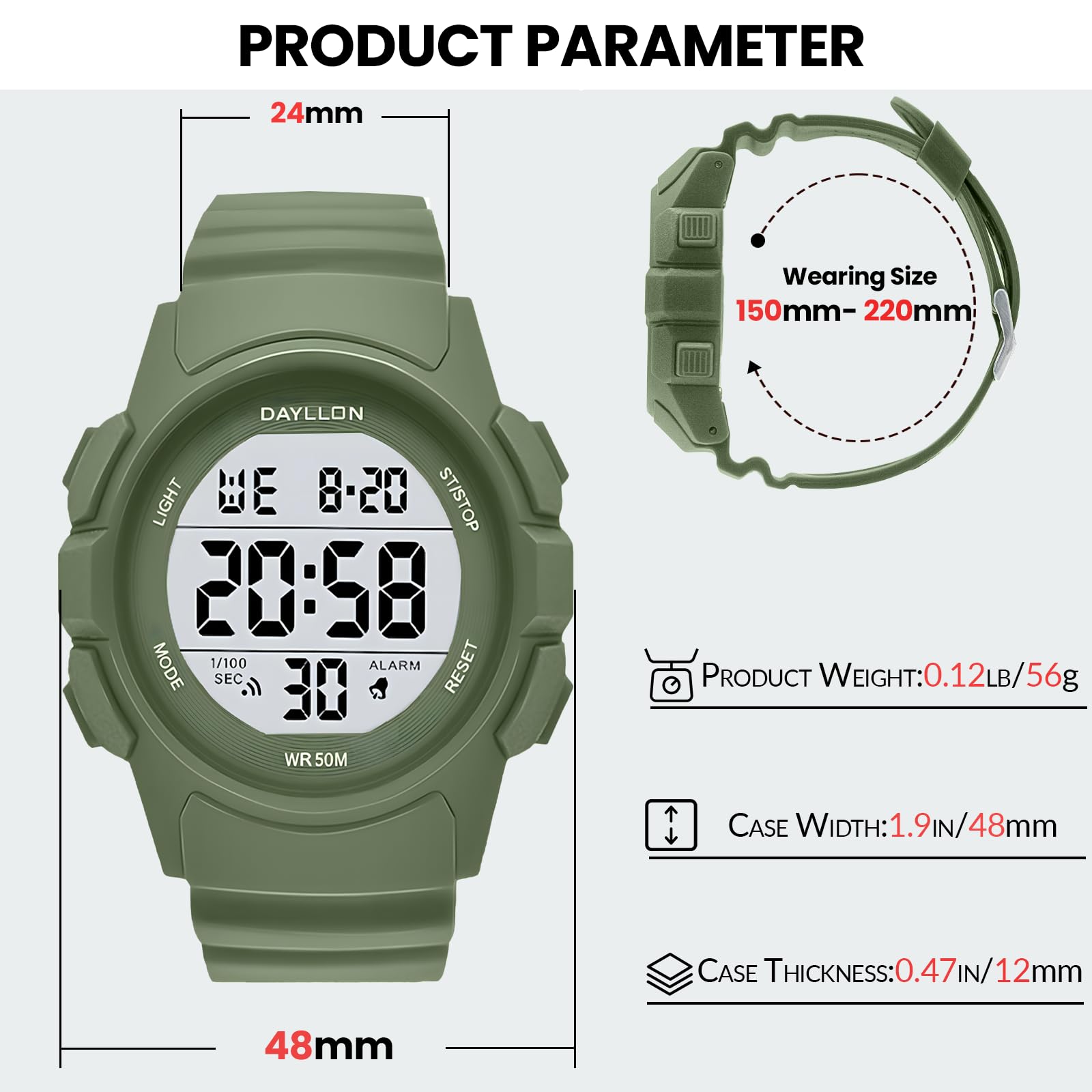 Foto 4 pulgar | Reloj Dayllon Digital Sports Impermeable Para Hombre, Color Verde - Venta Internacional.