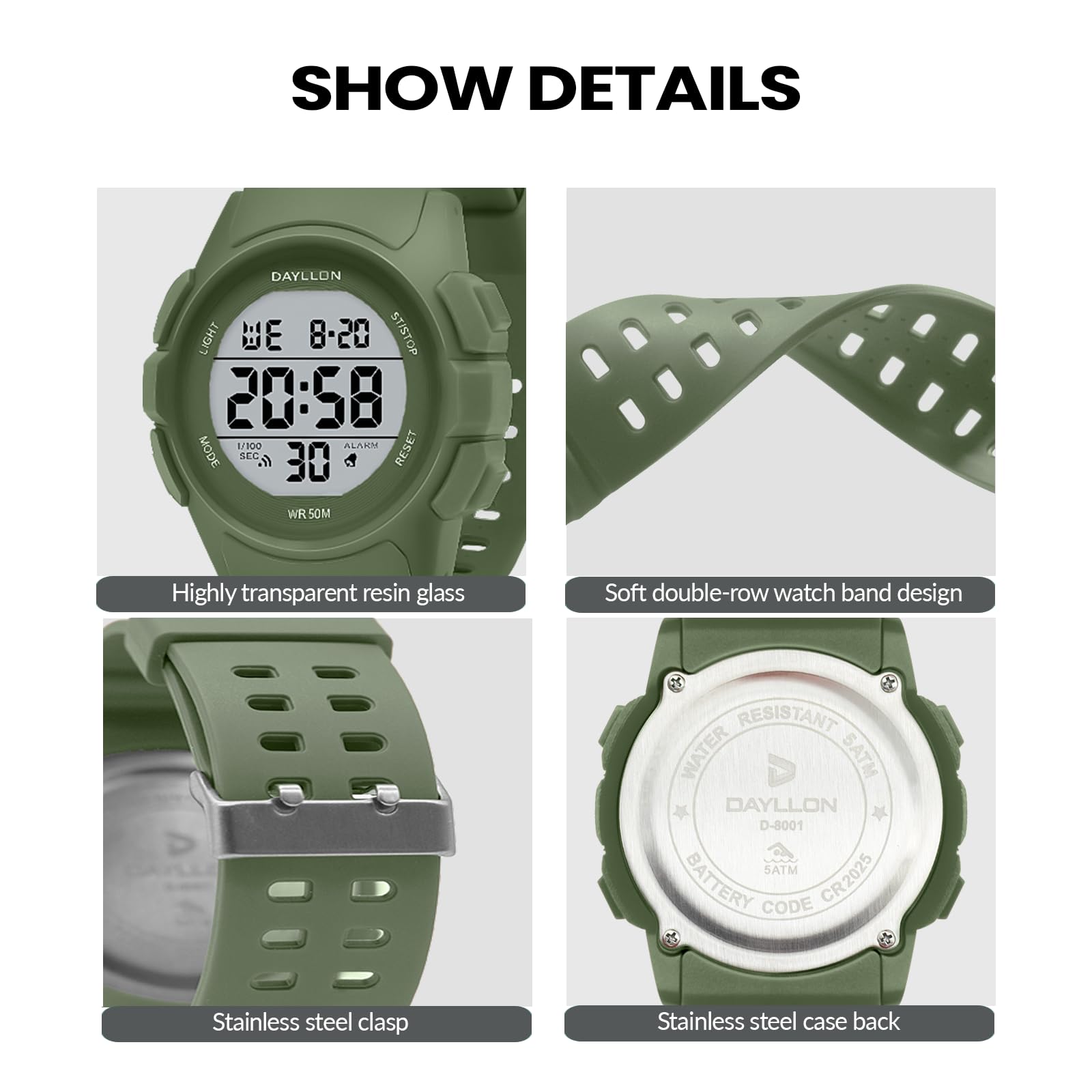 Foto 5 pulgar | Reloj Dayllon Digital Sports Impermeable Para Hombre, Color Verde - Venta Internacional.