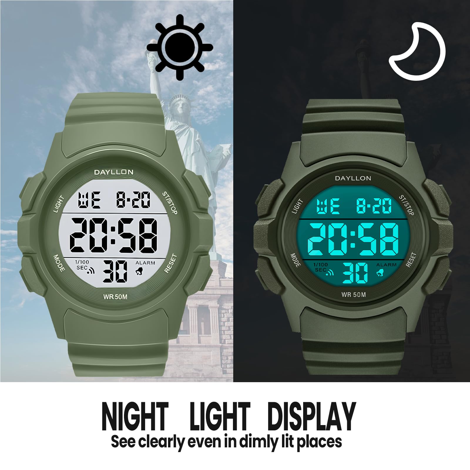 Foto 7 pulgar | Reloj Dayllon Digital Sports Impermeable Para Hombre, Color Verde - Venta Internacional.