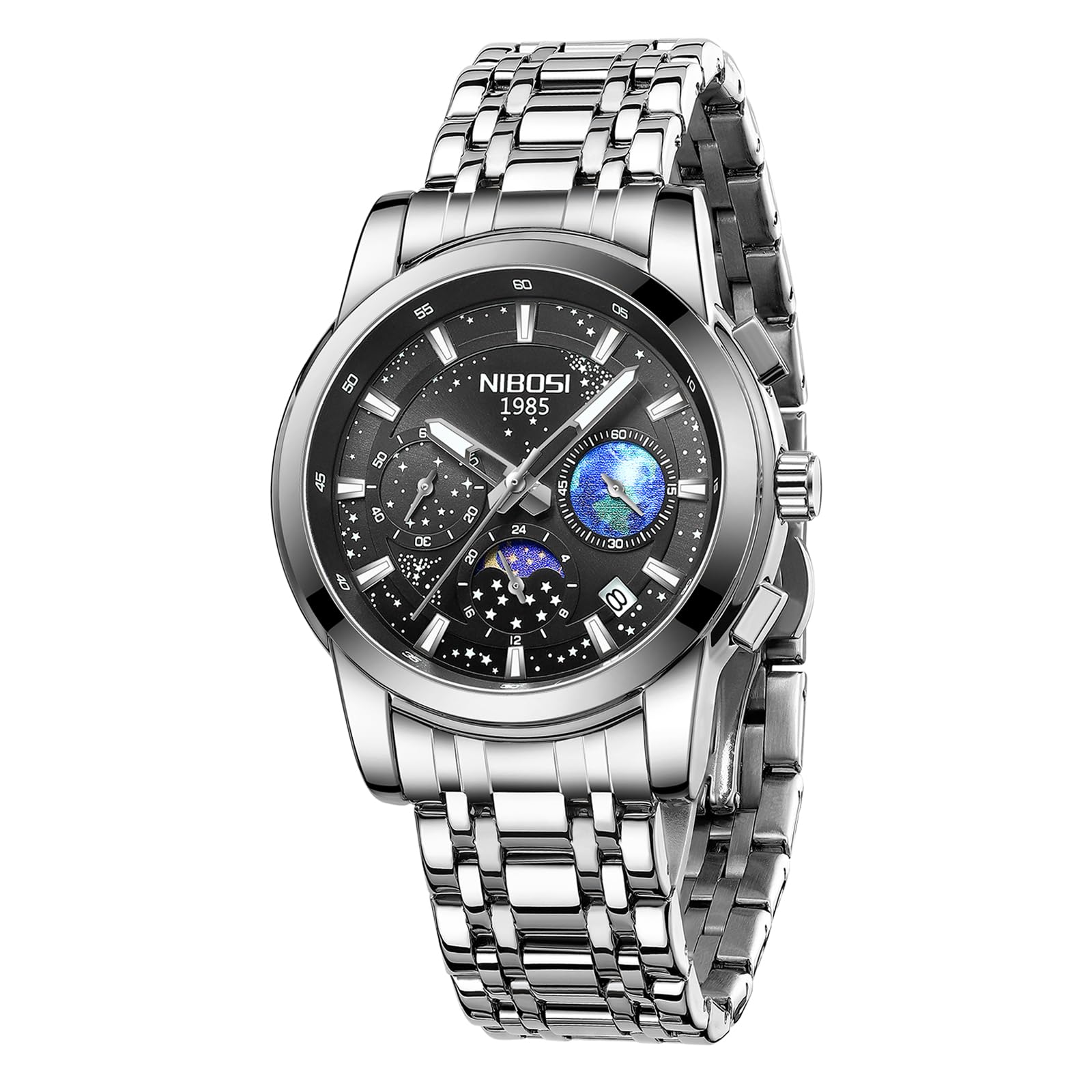Foto 1 | Reloj Nibosi Cronógrafo Analógico De Cuarzo De Acero Inoxidable Para Hombre - Venta Internacional.