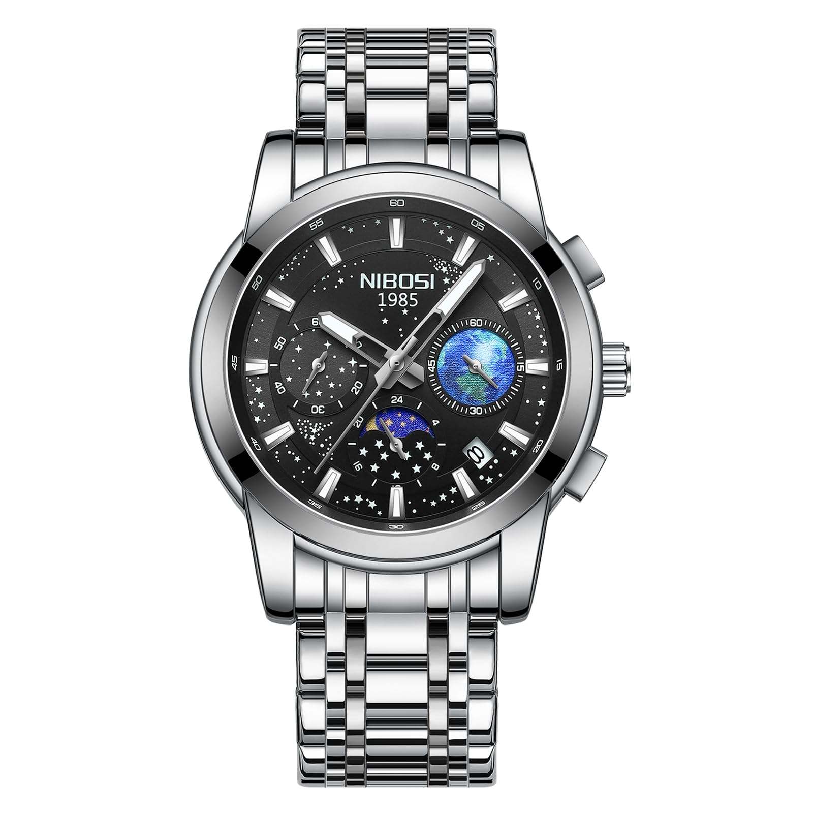 Foto 2 | Reloj Nibosi Cronógrafo Analógico De Cuarzo De Acero Inoxidable Para Hombre - Venta Internacional.