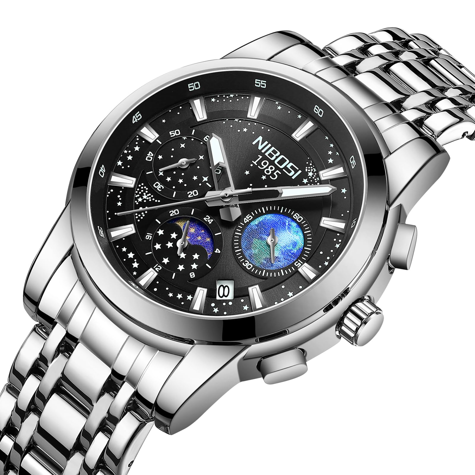 Foto 4 pulgar | Reloj Nibosi Cronógrafo Analógico De Cuarzo De Acero Inoxidable Para Hombre - Venta Internacional.
