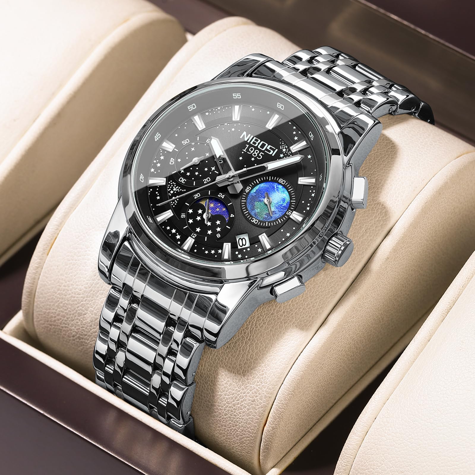 Foto 6 | Reloj Nibosi Cronógrafo Analógico De Cuarzo De Acero Inoxidable Para Hombre - Venta Internacional.