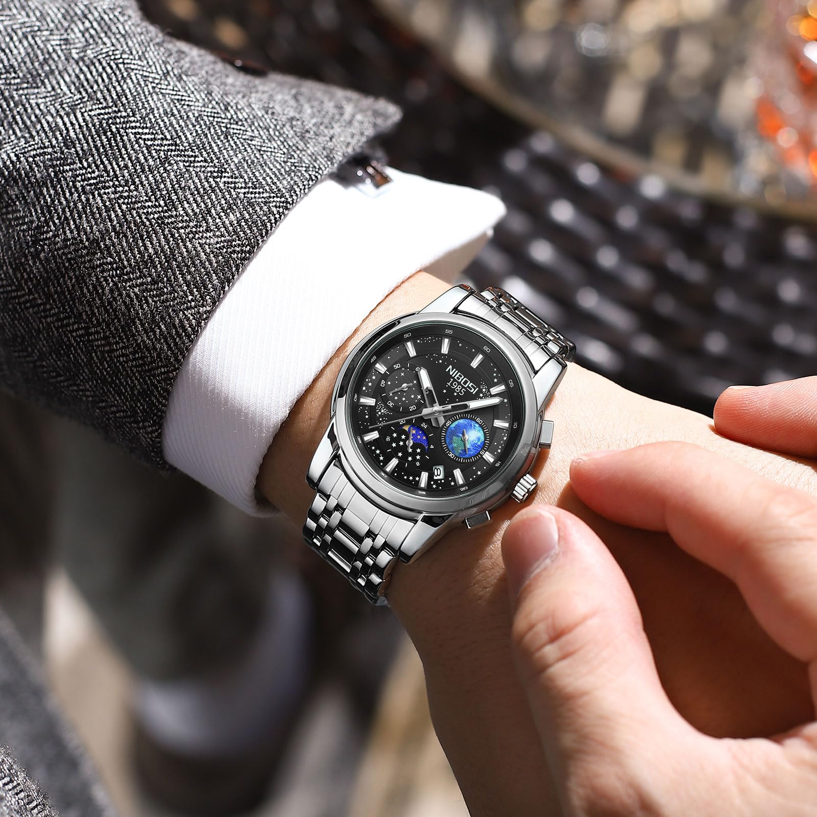 Foto 7 | Reloj Nibosi Cronógrafo Analógico De Cuarzo De Acero Inoxidable Para Hombre - Venta Internacional.