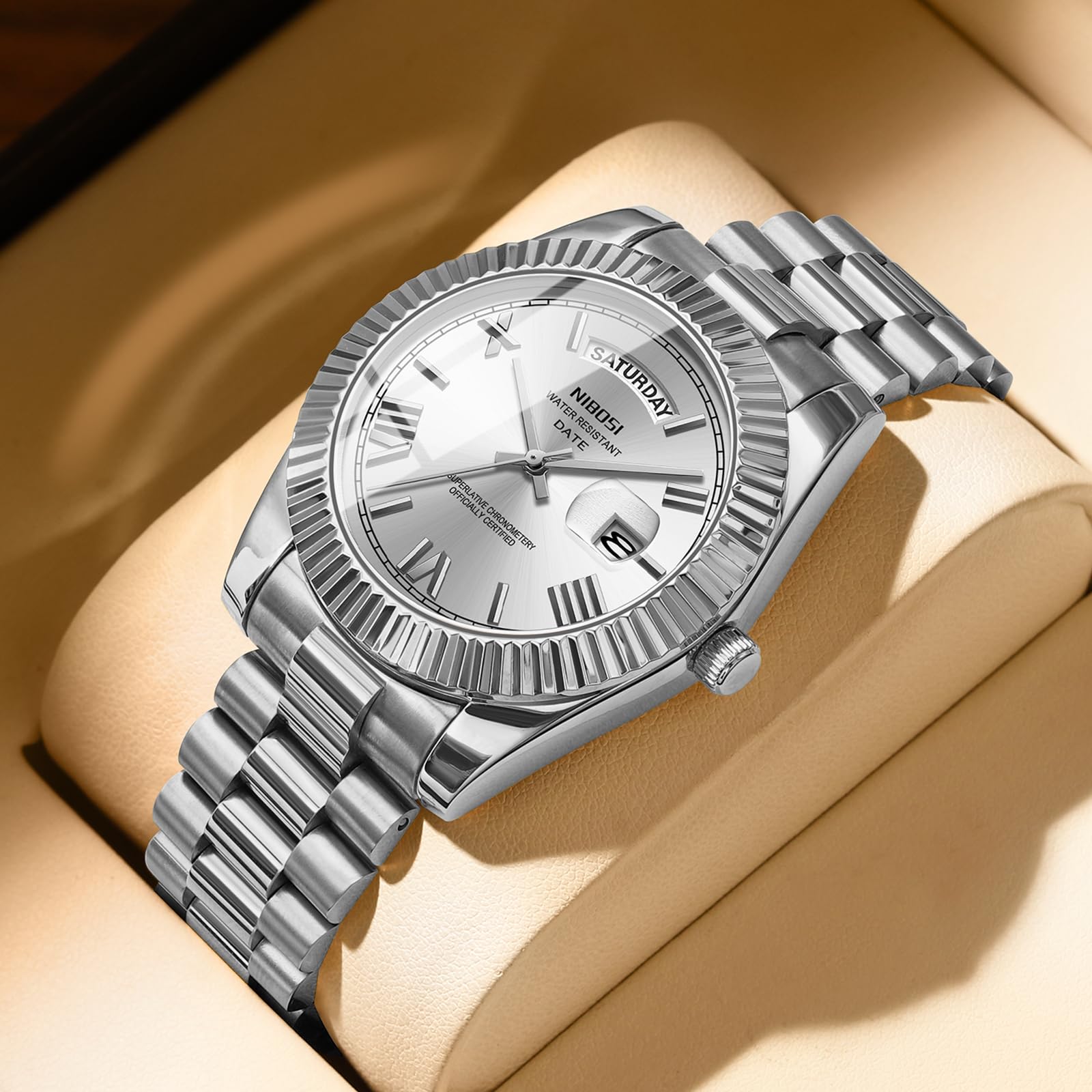 Foto 6 pulgar | Reloj Nibosi Analógico De Cuarzo Para Hombre, Acero Inoxidable, Resistente Al Agua - Venta Internacional.