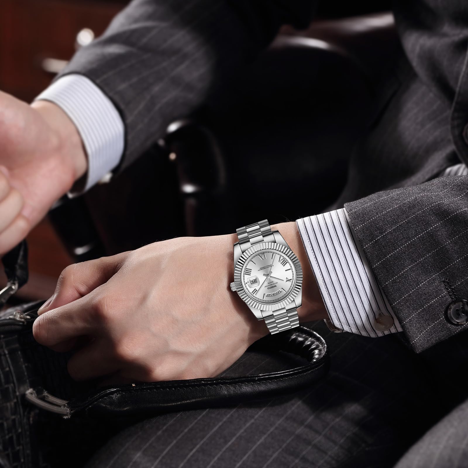 Foto 7 pulgar | Reloj Nibosi Analógico De Cuarzo Para Hombre, Acero Inoxidable, Resistente Al Agua - Venta Internacional.