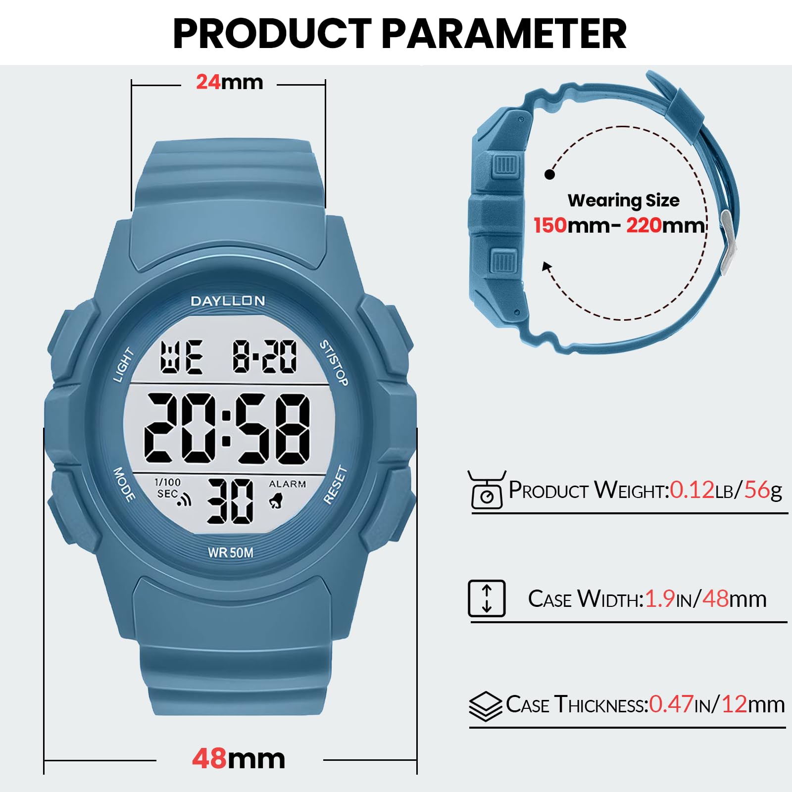 Foto 4 pulgar | Reloj Dayllon Digital Sports A Prueba De Agua Para Hombre, Color Azul - Venta Internacional.