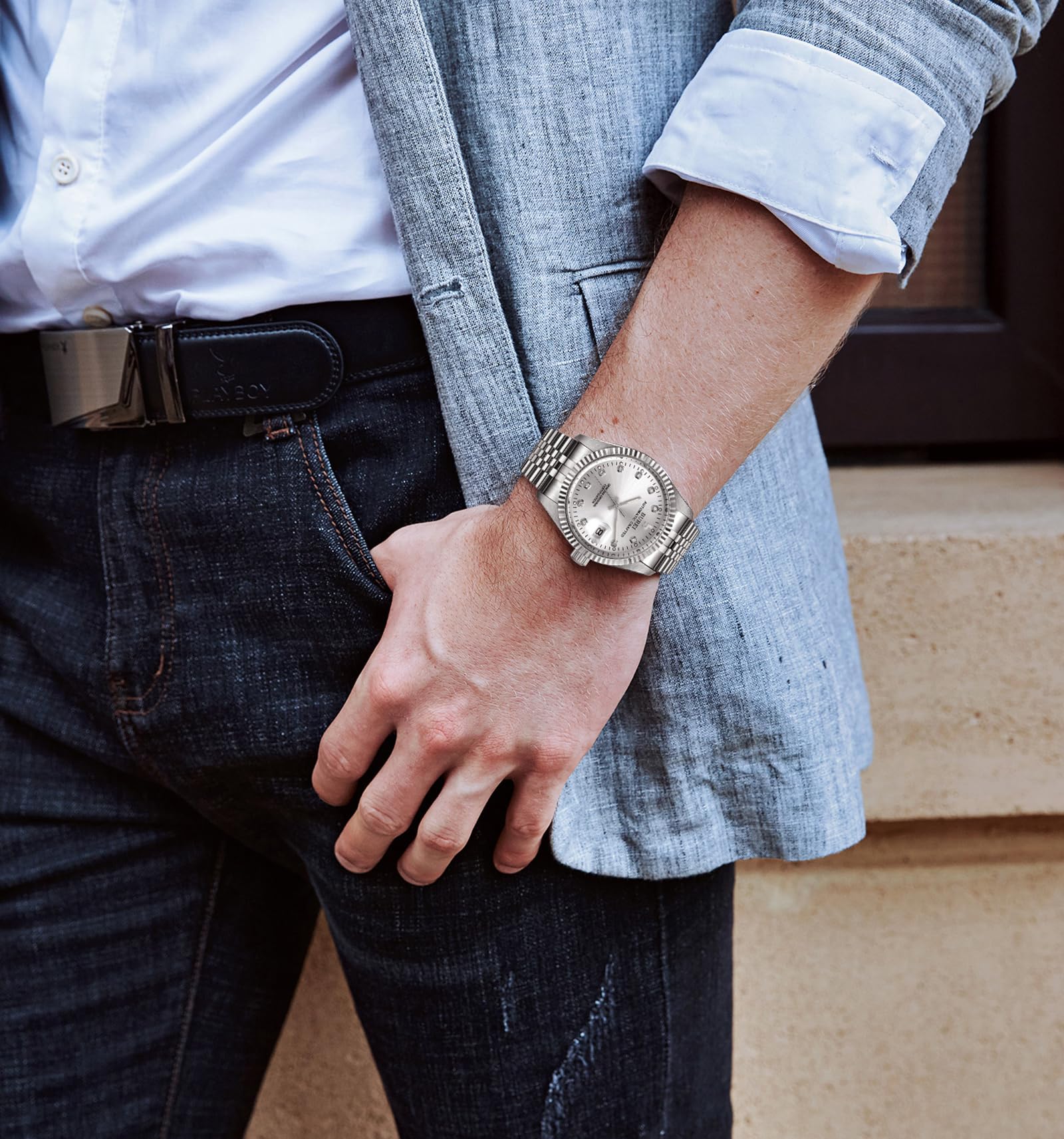 Foto 6 | Reloj Mecánico Automático Burei De Acero Inoxidable Para Hombre - Venta Internacional.