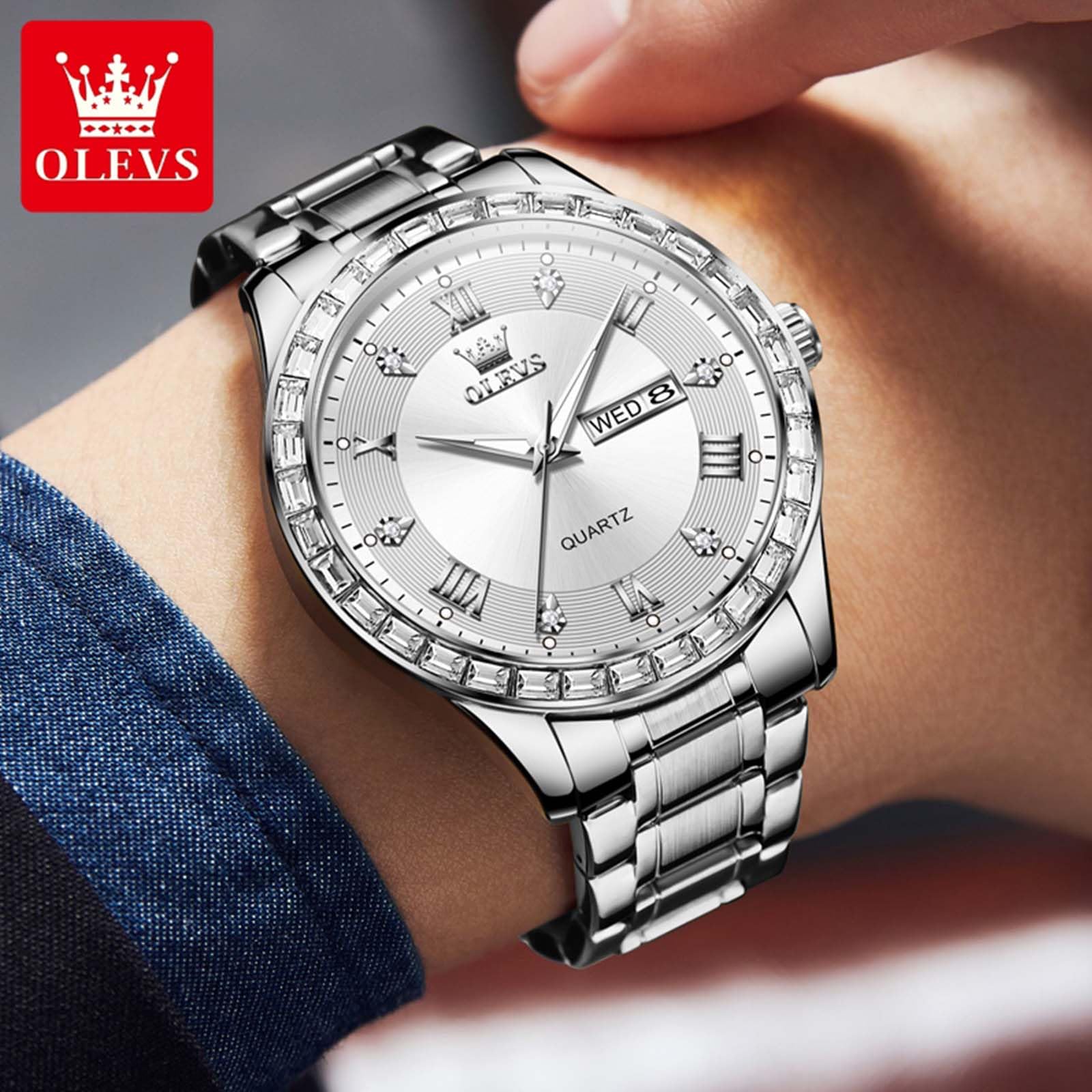 Foto 3 pulgar | Reloj Olevs Para Hombre De Acero Inoxidable Plateado Con Diamante Y Cuarzo - Venta Internacional.