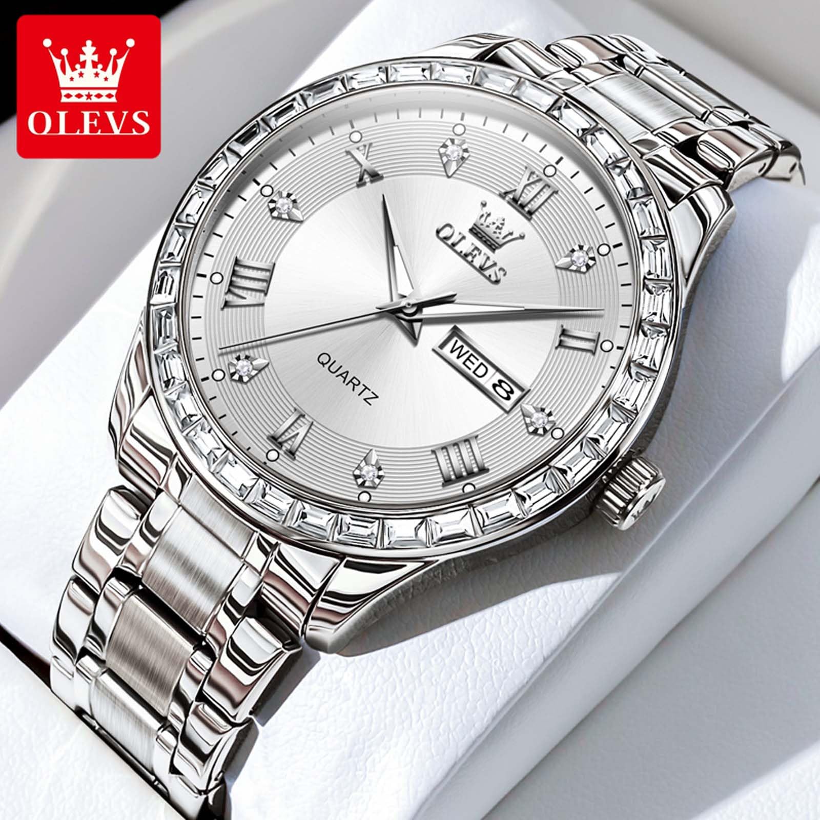Foto 4 pulgar | Reloj Olevs Para Hombre De Acero Inoxidable Plateado Con Diamante Y Cuarzo - Venta Internacional.