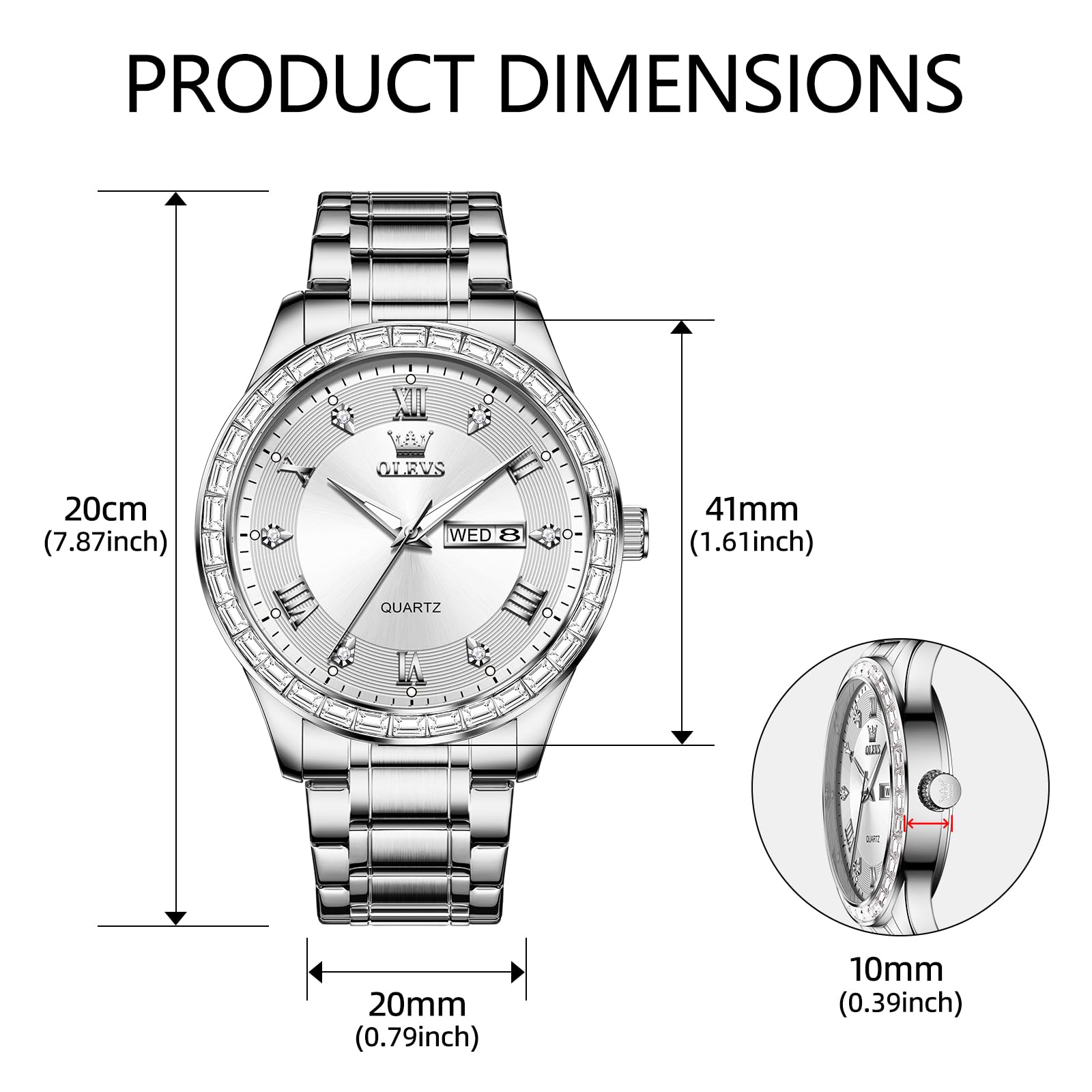 Foto 5 pulgar | Reloj Olevs Para Hombre De Acero Inoxidable Plateado Con Diamante Y Cuarzo - Venta Internacional.