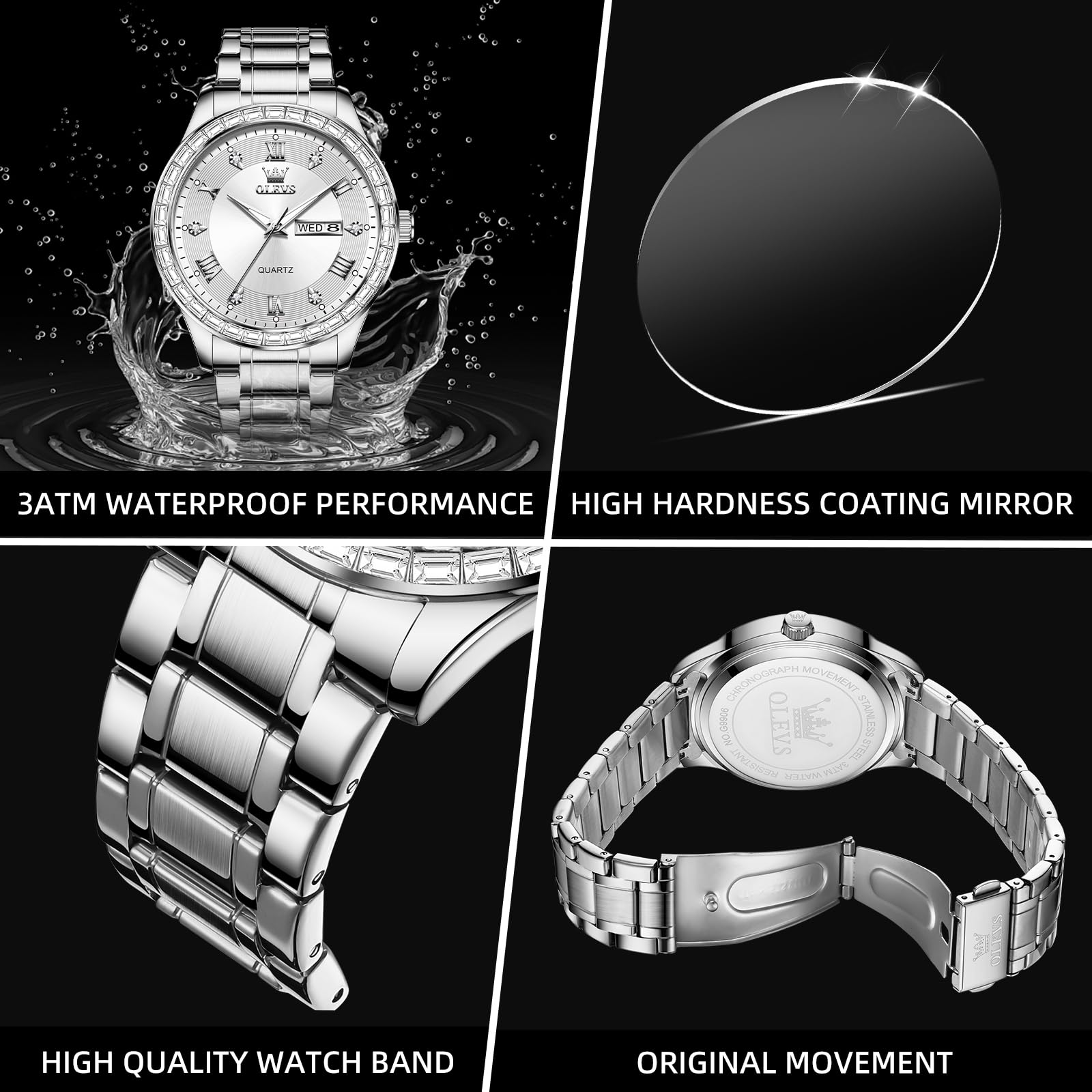 Foto 6 | Reloj Olevs Para Hombre De Acero Inoxidable Plateado Con Diamante Y Cuarzo - Venta Internacional.