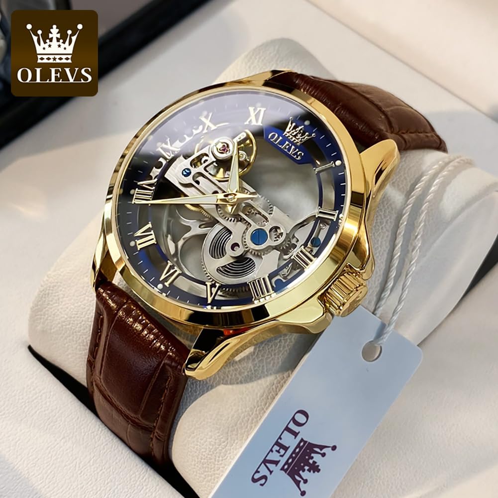 Foto 3 | Reloj Olevs Gold Blue Skeleton Tourbillon Impermeable Para Hombre - Venta Internacional.