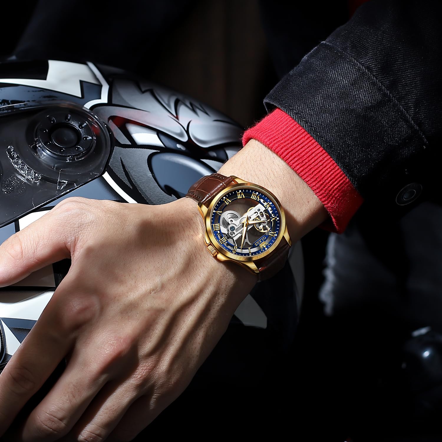 Foto 5 | Reloj Olevs Gold Blue Skeleton Tourbillon Impermeable Para Hombre - Venta Internacional.