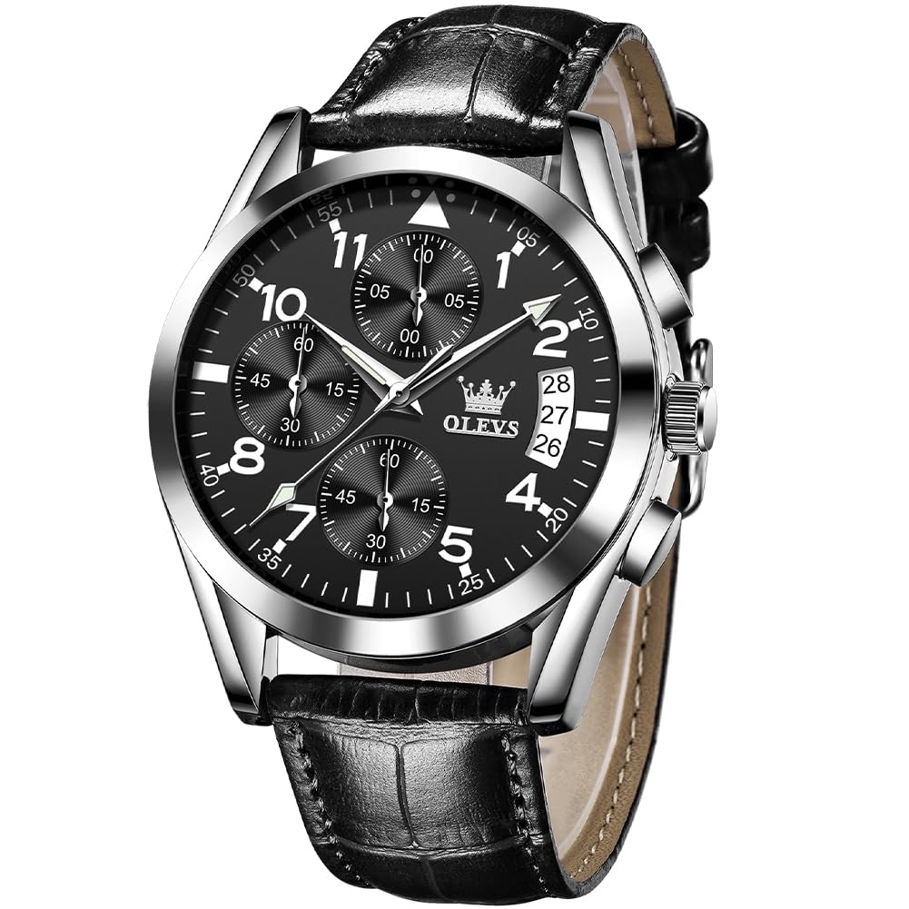 Foto 2 pulgar | Reloj Olevs Para Hombre, Piel, Negro, Impermeable, Luminoso, Con Fecha - Venta Internacional.