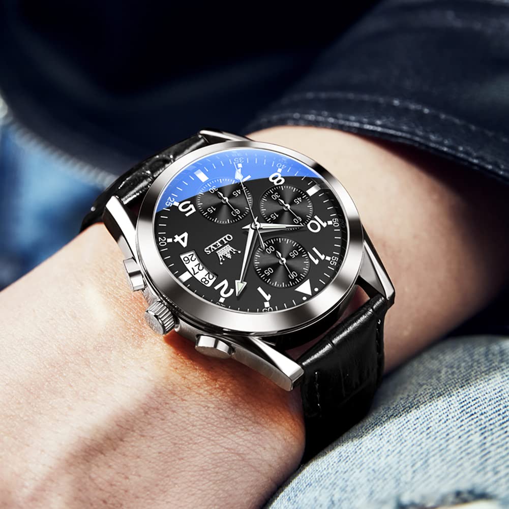 Foto 4 pulgar | Reloj Olevs Para Hombre, Piel, Negro, Impermeable, Luminoso, Con Fecha - Venta Internacional.
